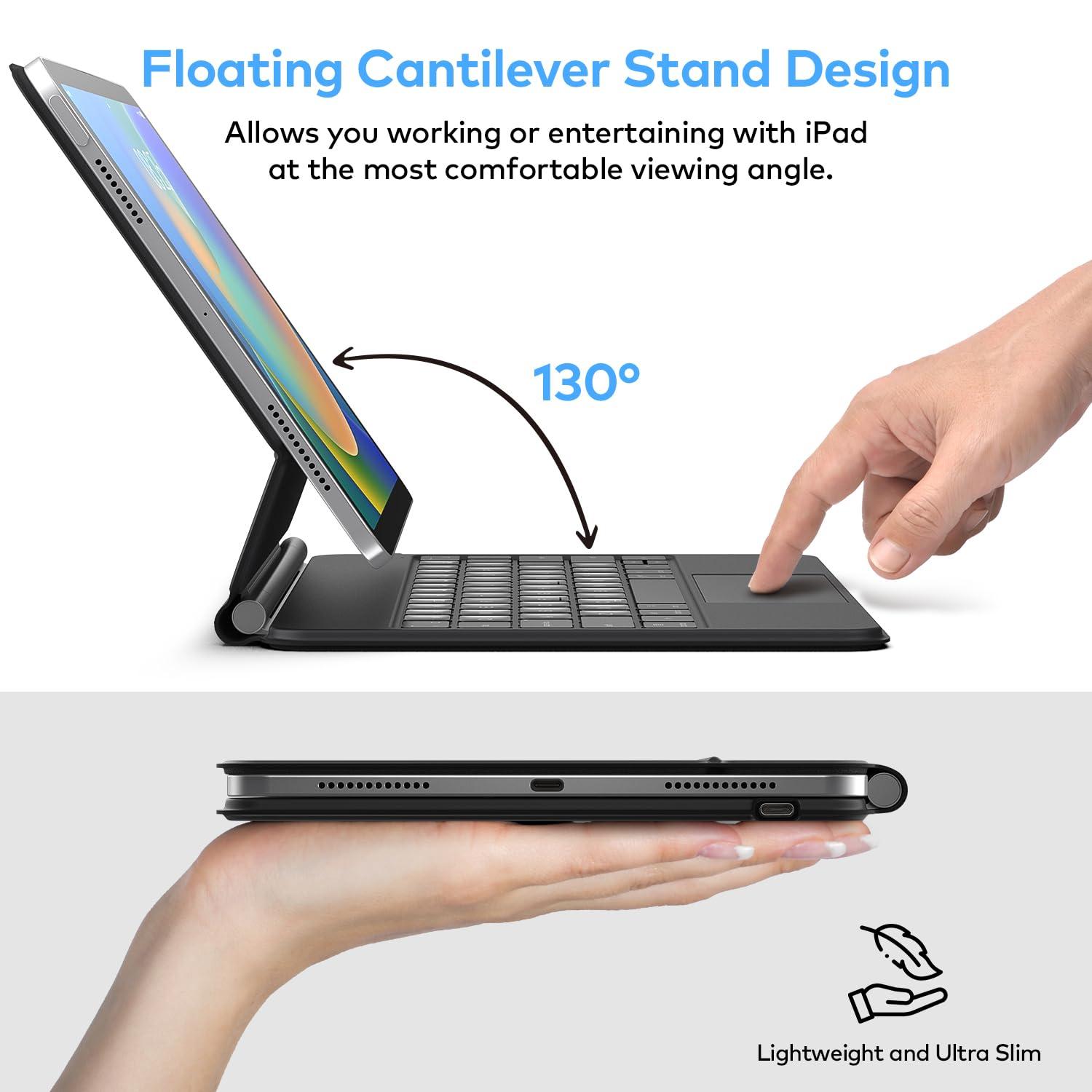 runelk Keyboard Case for iPad 10th Generation 2022 & 11th (A16, 2025) – Magic-Style Keyboard with Multi-Touch Trackpad – Floating Cantilever Stand – Magnetic Case for iPad 10.9 inch 10th / 11th Gen. - Image 3