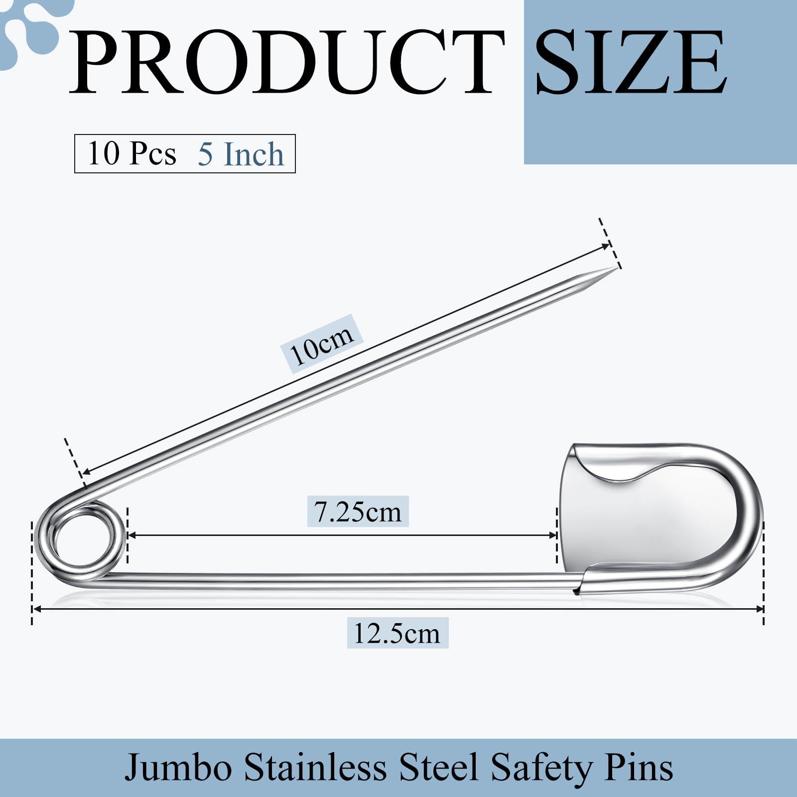 Juexica 10 Pcs 5 Inch Jumbo Stainless Steel Safety Pins Large Heavy Duty Huge Strong Laundry Pins for Upholstery Sewing Quilting Key Rings Craft Outdoor (Silver) - Image 3
