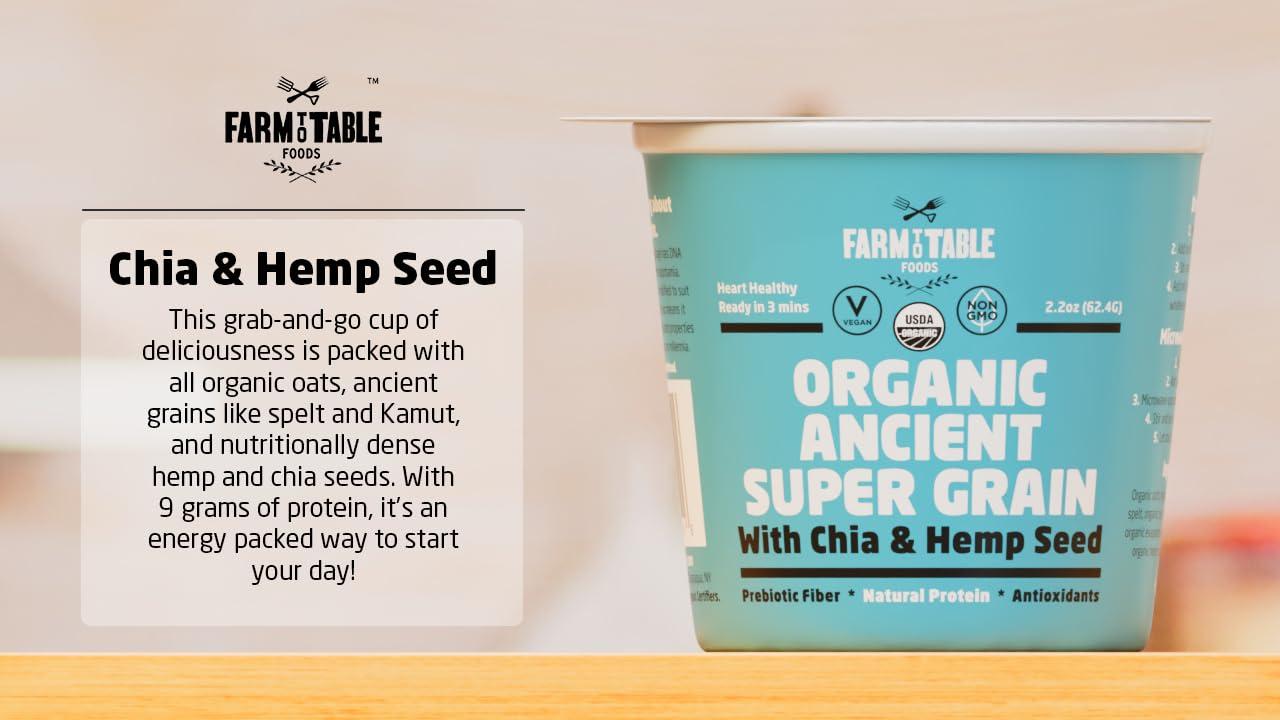 Farm to Table Foods Organic Ancient Super Grain Oatmeal Individual Serving Cups, Variety Pack - High Protein, Non-GMO, 12 Pack (2.2 oz. Cups) - Image 8