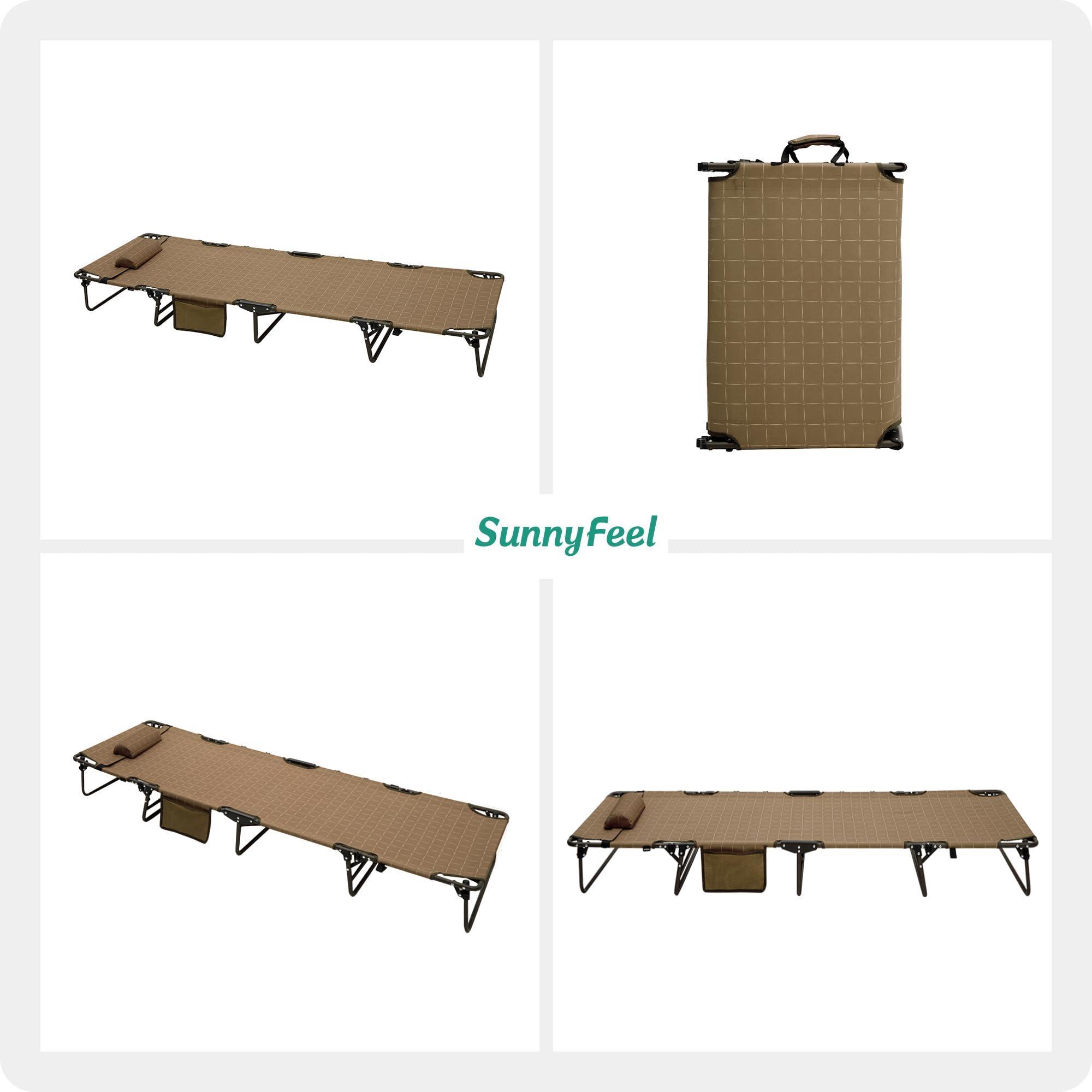 SunnyFeel Portable Folding Camping Cot High Off Ground, Outdoor Sleeping Cots for Adults Heavy Duty, Easy Set up and with Compact Folding Size, Support 300 LBS for Travel Camp Vacation Home Office Nap - Image 4