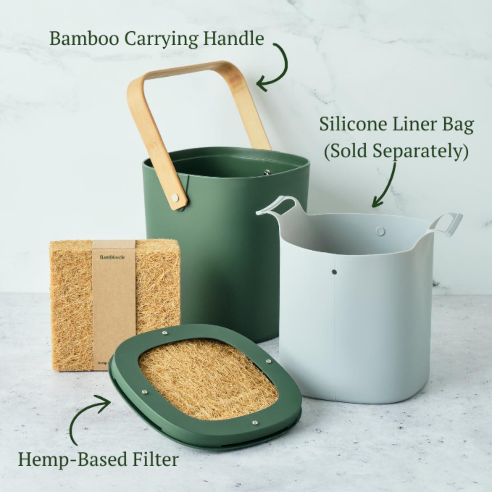 Bamboozle Countertop Compost Bin Kitchen | 1 Gallon | Odorless Composting Bin with Filters | Indoor Compost Bin with Lid | Plant Based Kitchen Composter for Food Scraps & Waste Recycling | Forest - Image 4