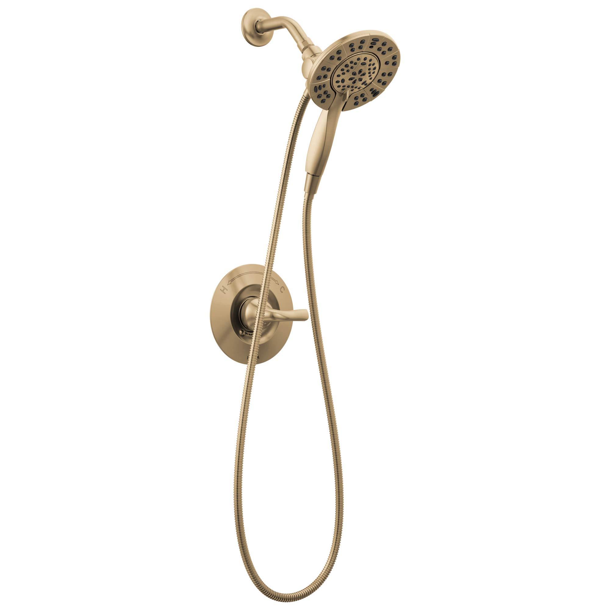 Delta Arvo 14 Series Brushed Gold Shower Faucet Set with In2ition 2-in-1 Dual Shower Head with HandHeld Spray Combo, Valve Trim Kit, Champagne Bronze 142840-CZ-I (Valve Included)