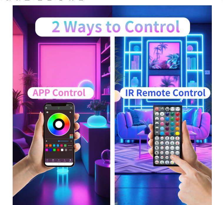 NBBUFF Led Lights for Bedroom 50ft (1 Roll), Color Changing RGB Led Strip Lights with 60 Keys Remote and App Control, Music Sync Led Lights for Room Kitchen Party Home Decor - Image 3