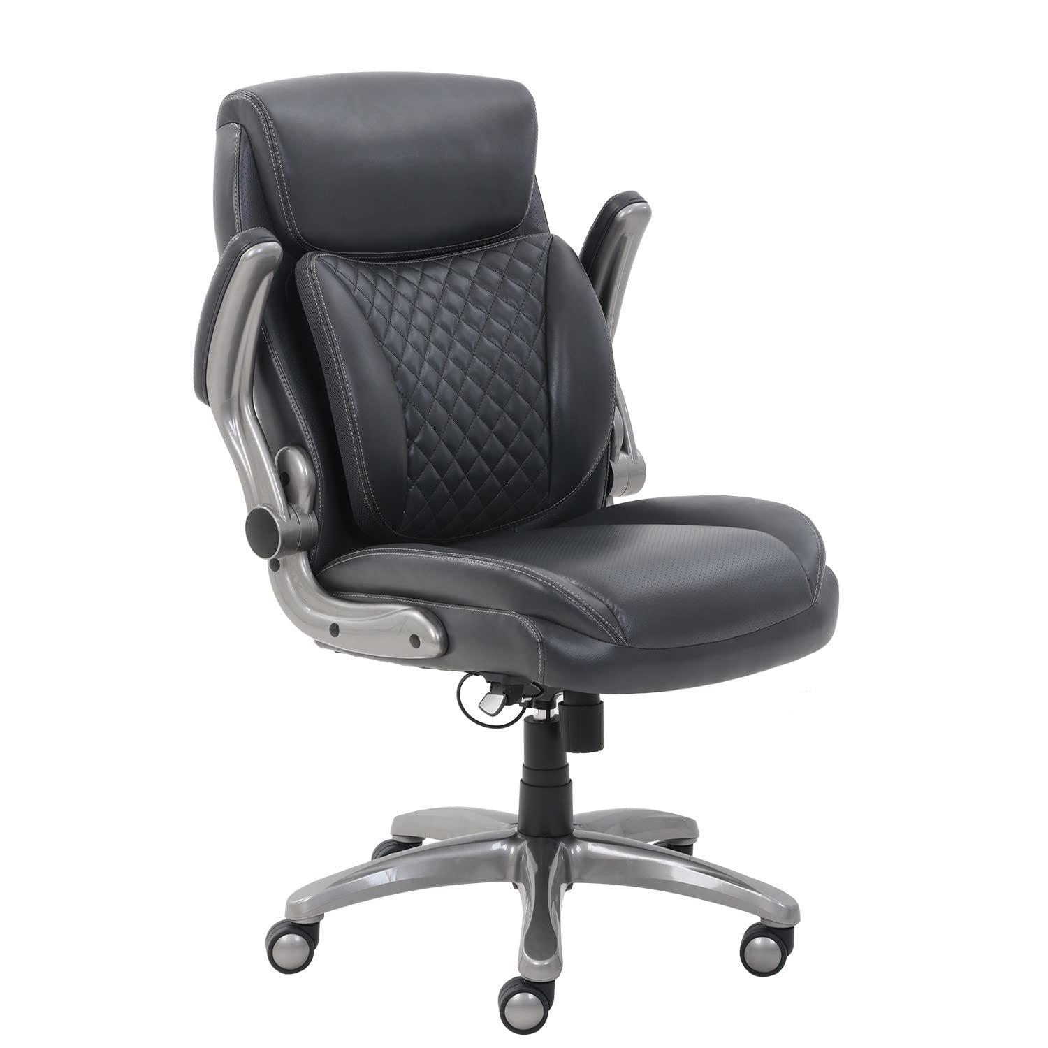 Amazon Basics Ergonomic Executive Office Desk Chair with Lumbar Support, Flip-up Armrests, Adjustable Height, Grey Leather - Image 3