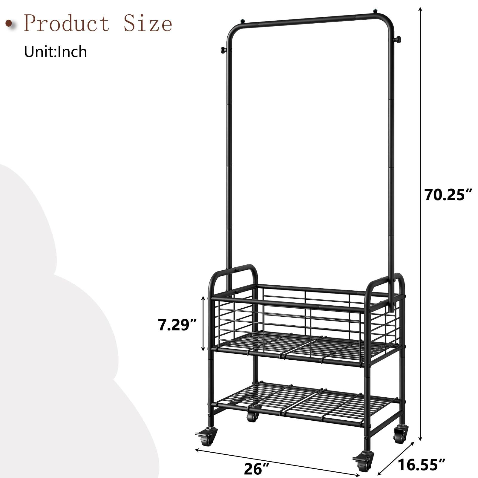 SUOERNUO Laundry Cart with Hanging Rack Rolling Laundry Hamper Sorter with Wheels Shelf,Black - Image 3