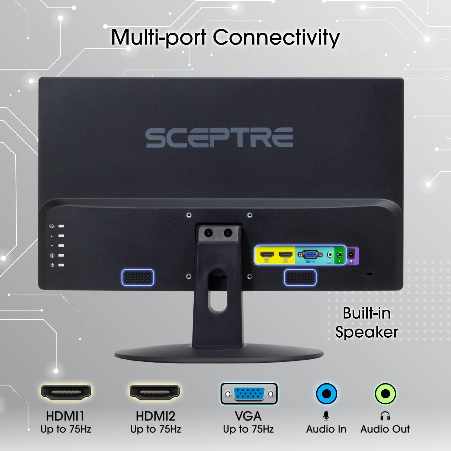Sceptre 20" LED Monitor 1600x900 75Hz, Wide Viewing Angle 170° (Horizontal), 160° (Vertical), 2x HDMI, VGA, Built-in Speakers, Machine Black, Ultra Thin - Image 2