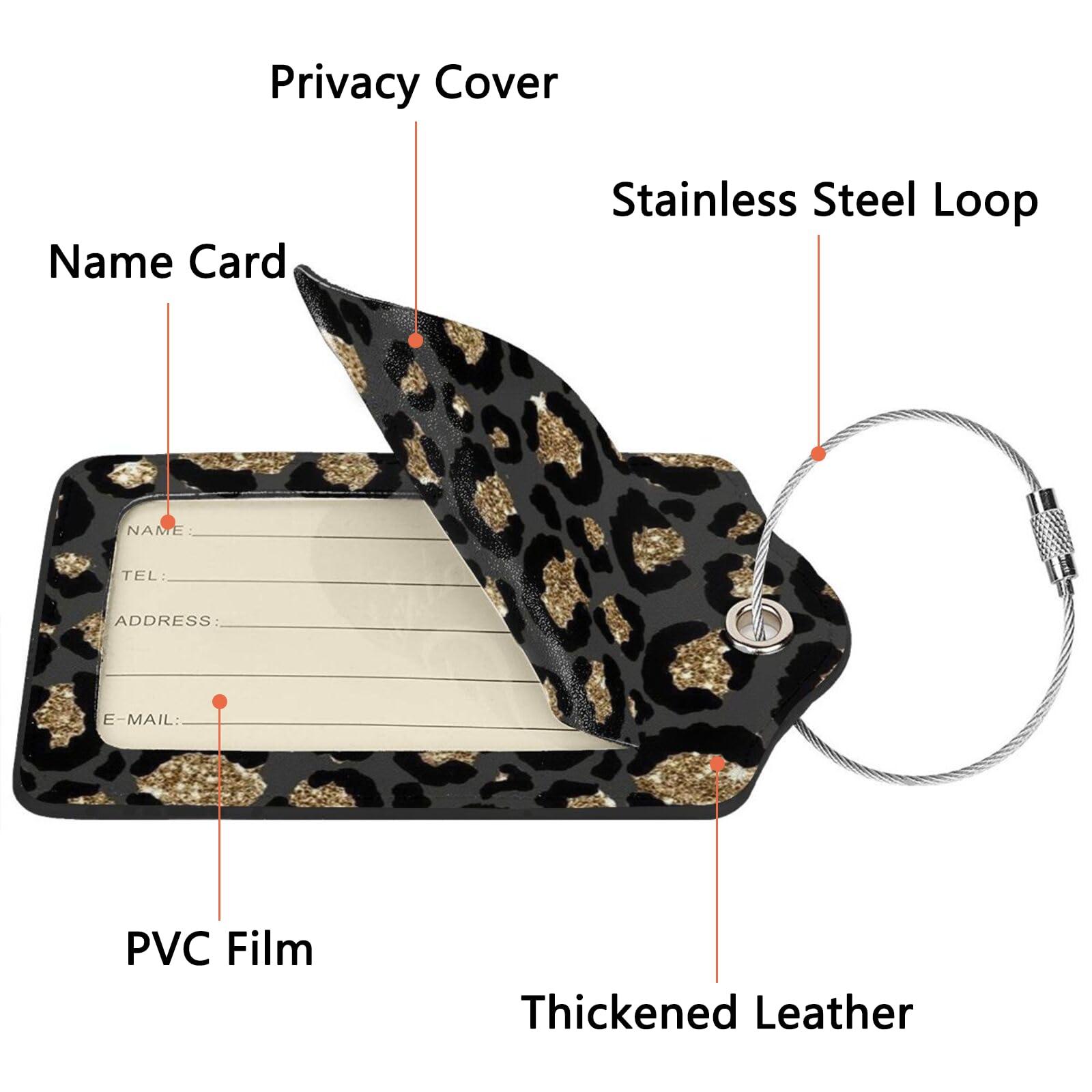 GACCAP 2 Pack Luggage Tags for Suitcase, Privacy Cover ID Label with Stainless Steel and Address Card for Travel Bag Backpack Cruise Ship Essentials Tag Women Girls - Black Gold Leopard Cheetah - Image 4