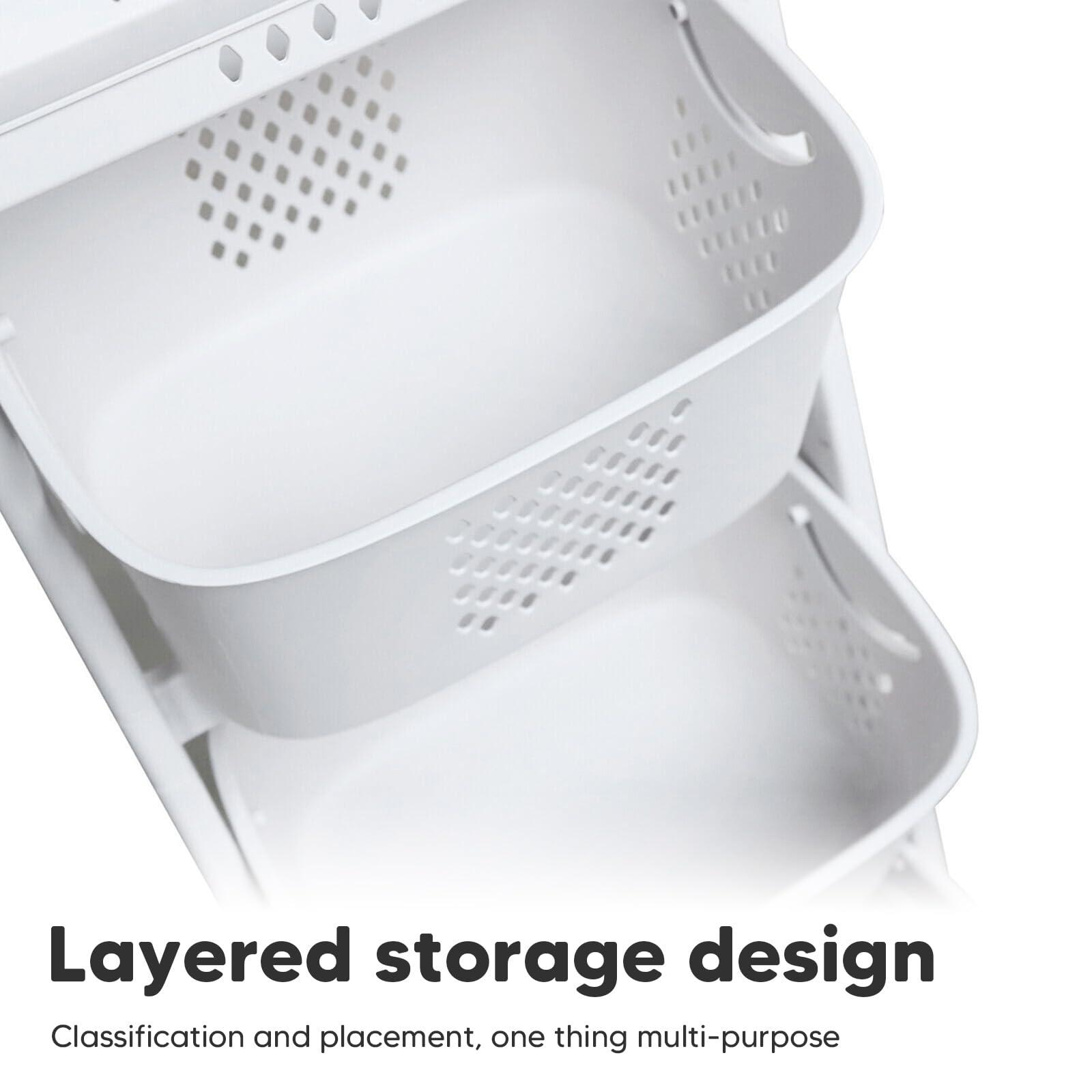 BAOKALER Rolling Laundry Hamper Cart with Wheels, 3 Tier White Laundry Baskets, Clothes Hamper with Portable Storage Baskets for Kitchens, Bathrooms, Bedrooms, Classrooms, Laundry Rooms - Image 7
