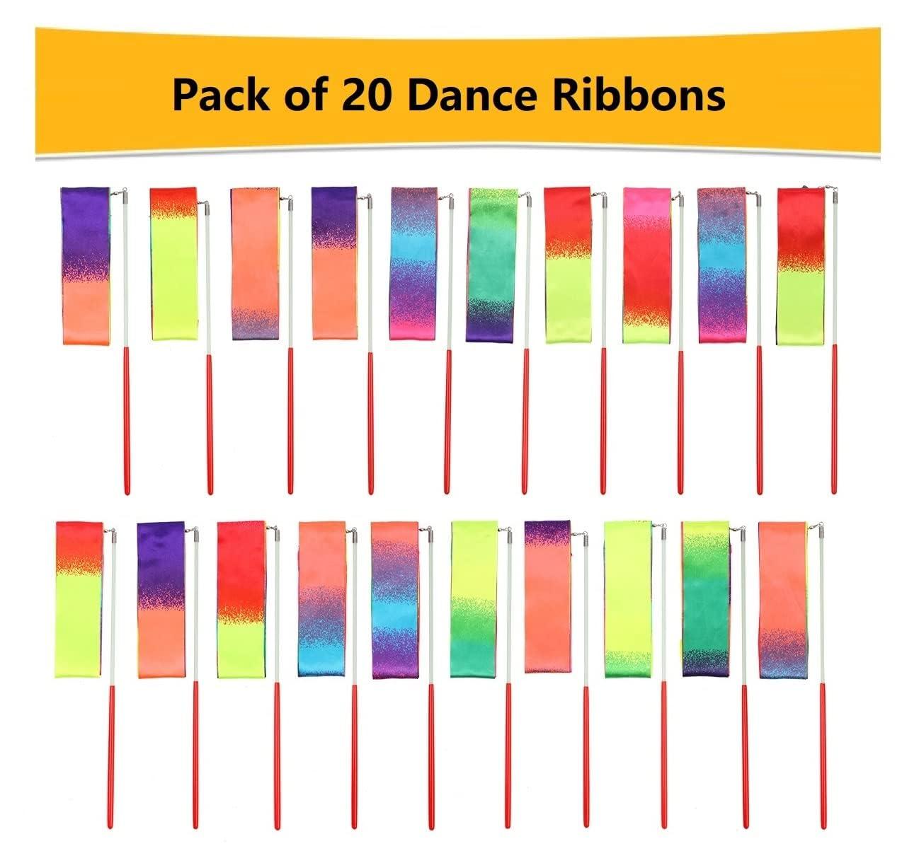 dervea 20 Pack Ribbon Dancing Wands Party Favors for Kids, Rainbow Birthday Decorations, Princess Party Supplies, Girls Party Games, Gymnastics Goody Bag Stuffers (Rainbow) - Image 4