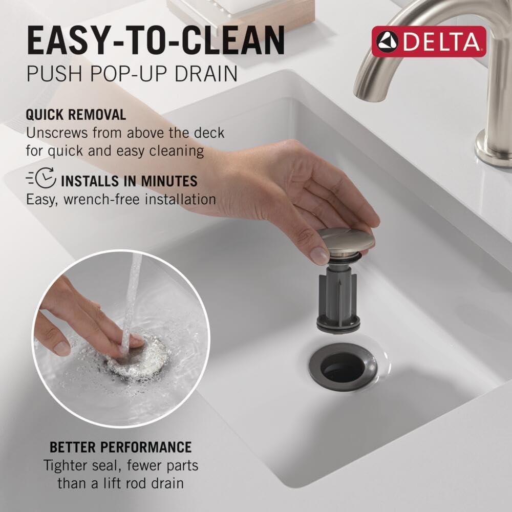 Delta Geist Brushed Nickel Bathroom Faucet 1 Hole, Single Hole Bathroom Sink Faucet for Vanity, Push-Pop Drain Assembly, SpotShield Brushed Nickel 15864LF-SP - Image 8