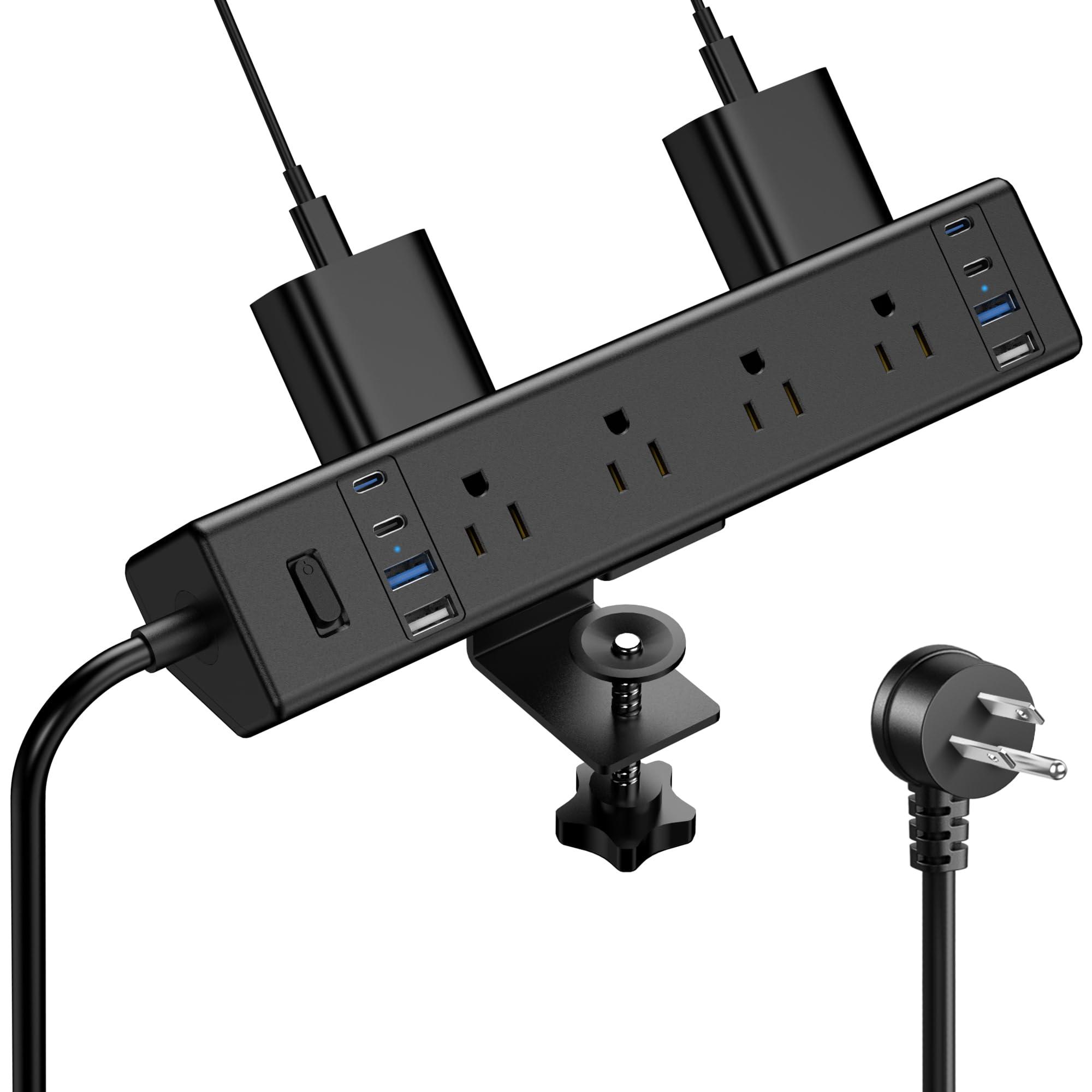 40W Fast Charging Station,Desk Clamp Power Strip 20W USB C,8 Outlets,8 USB Ports,4 USB C and 4 USB A, Office Furniture Surge Protector, 14AWG Cord, Fits 1.9" Tabletop Edge (Black, 10FT Length) - Image 1