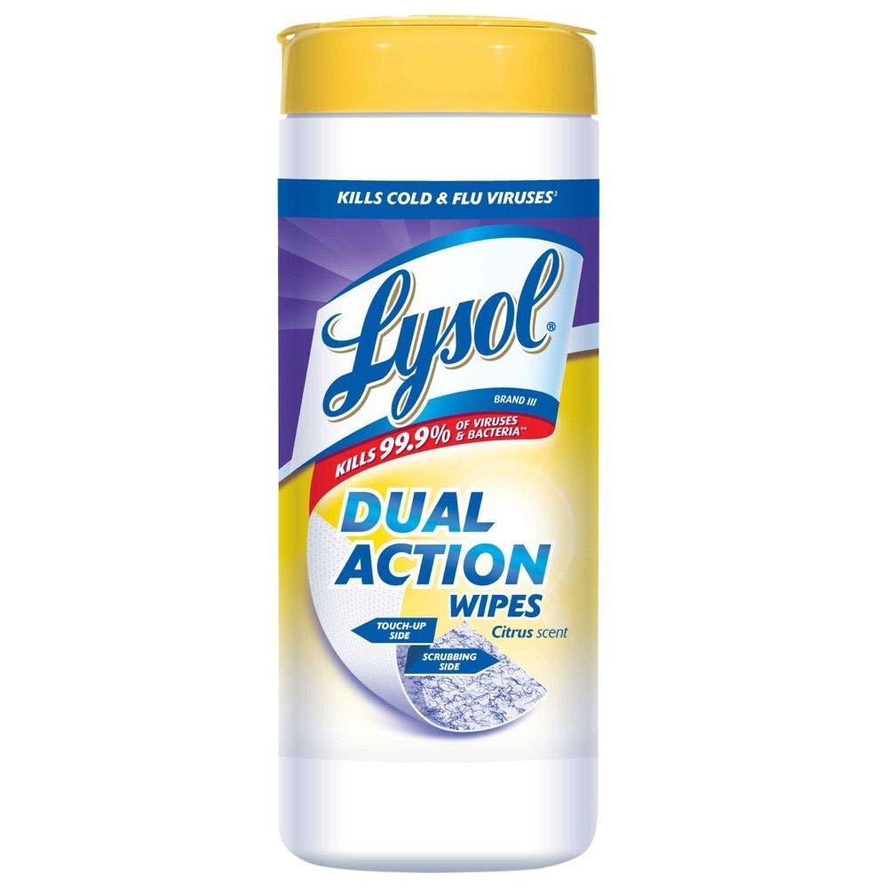 Lysol, Dual Action Complete Clean Disinfecting Wipes, White, 75 Count, Citrus, 450 Count, (Pack of 6)