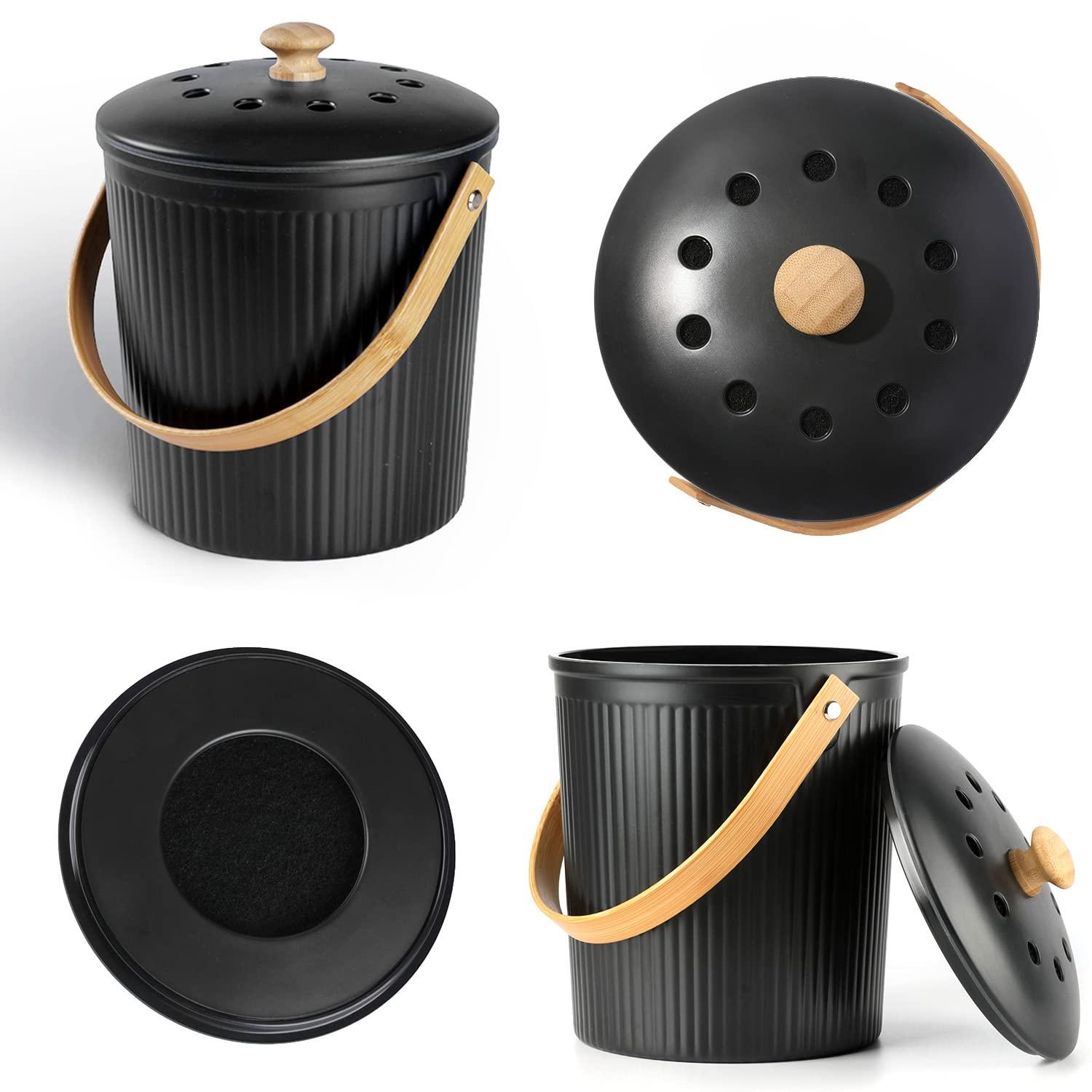 Countertop Compost Bin, LALASTAR Compost Bin Kitchen with Lid, Made of Sustainable Bamboo Fiber, Indoor Food Composter for Kitchen, Odorless, 1 Gallon, Black - Image 7