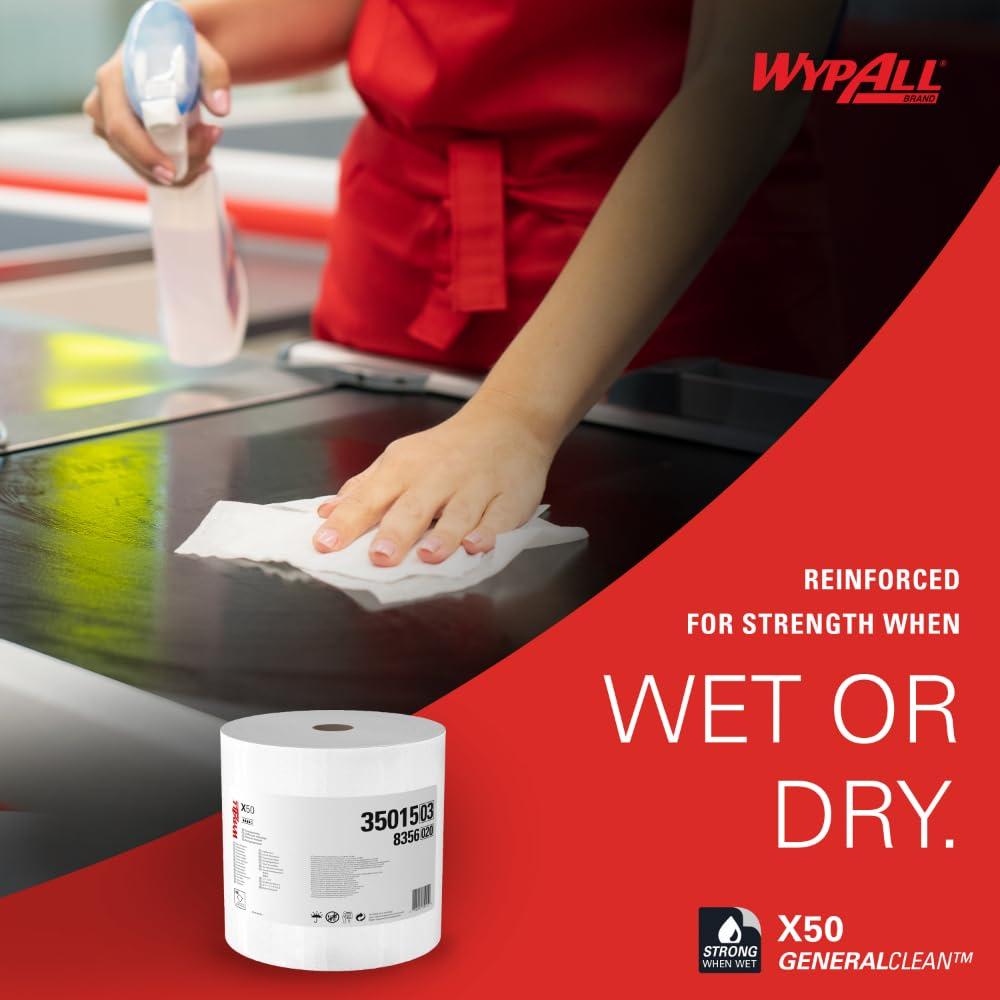 WypAll GeneralClean X50 Cloths Cleaning Wipes (35015), Jumbo, Strong Towels for Extended Use, White (1 Roll of 1,100 Sheets, 1,100 Sheet Total) - Image 6