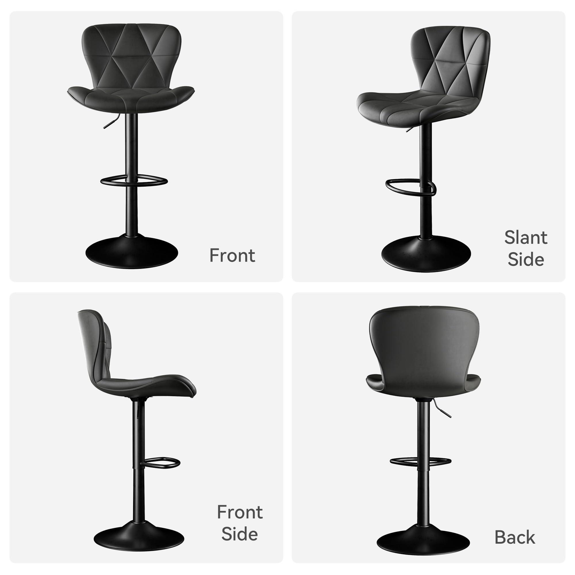 Daluvenix Bar Stools Set of 2,Adjustable Swivel Barstools, Faux Leather Bar Chairs,Upholstered Counter Height with High Backrest for Kitchen Island, Black - Image 2