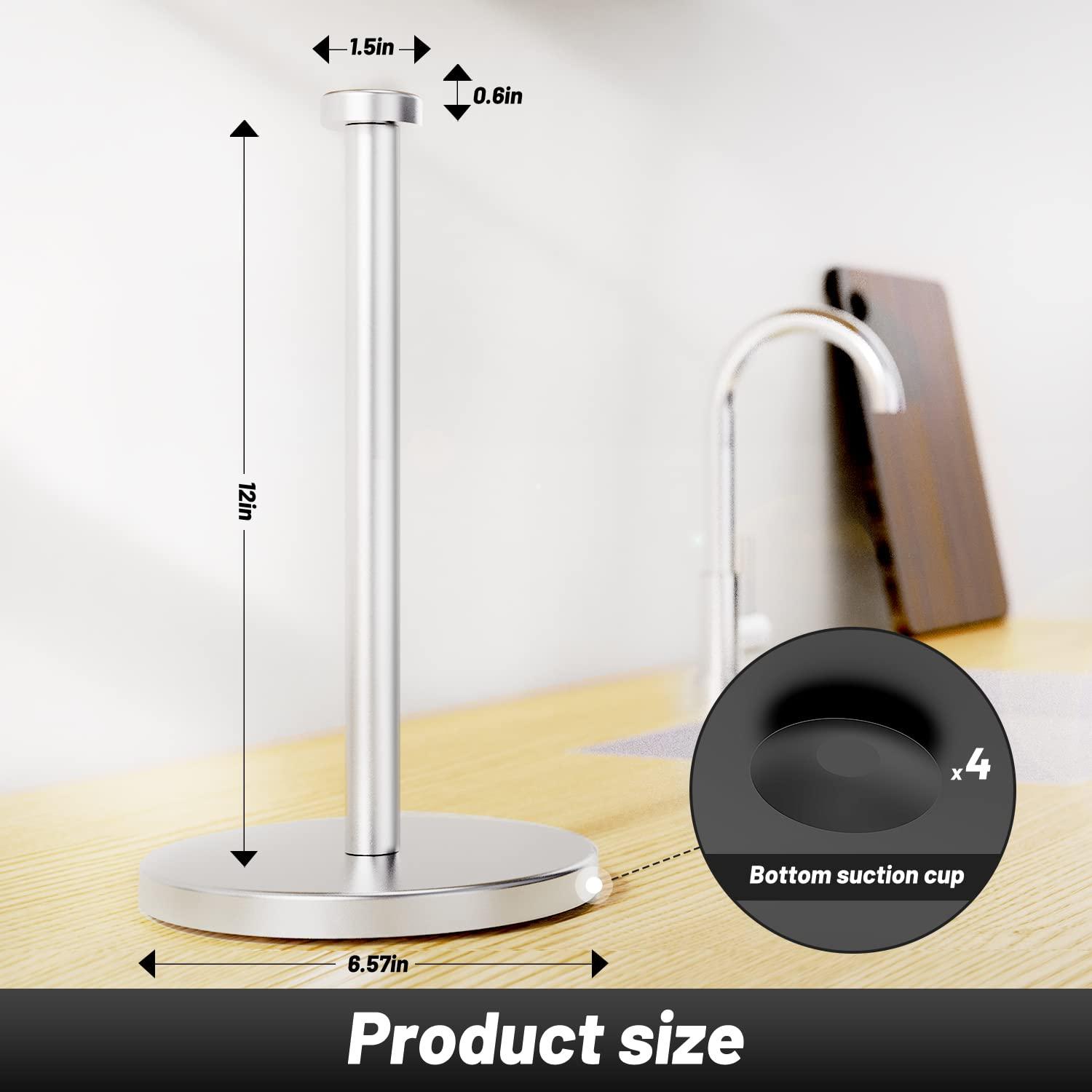 VEHHE Paper Towel Holder Countertop, Stainless Steel Paper Towel Holder Stand with Weighted Base Suction Cups, Standing Paper Towel Roll Holder for Kitchen Bathroom (Silver) - Image 4
