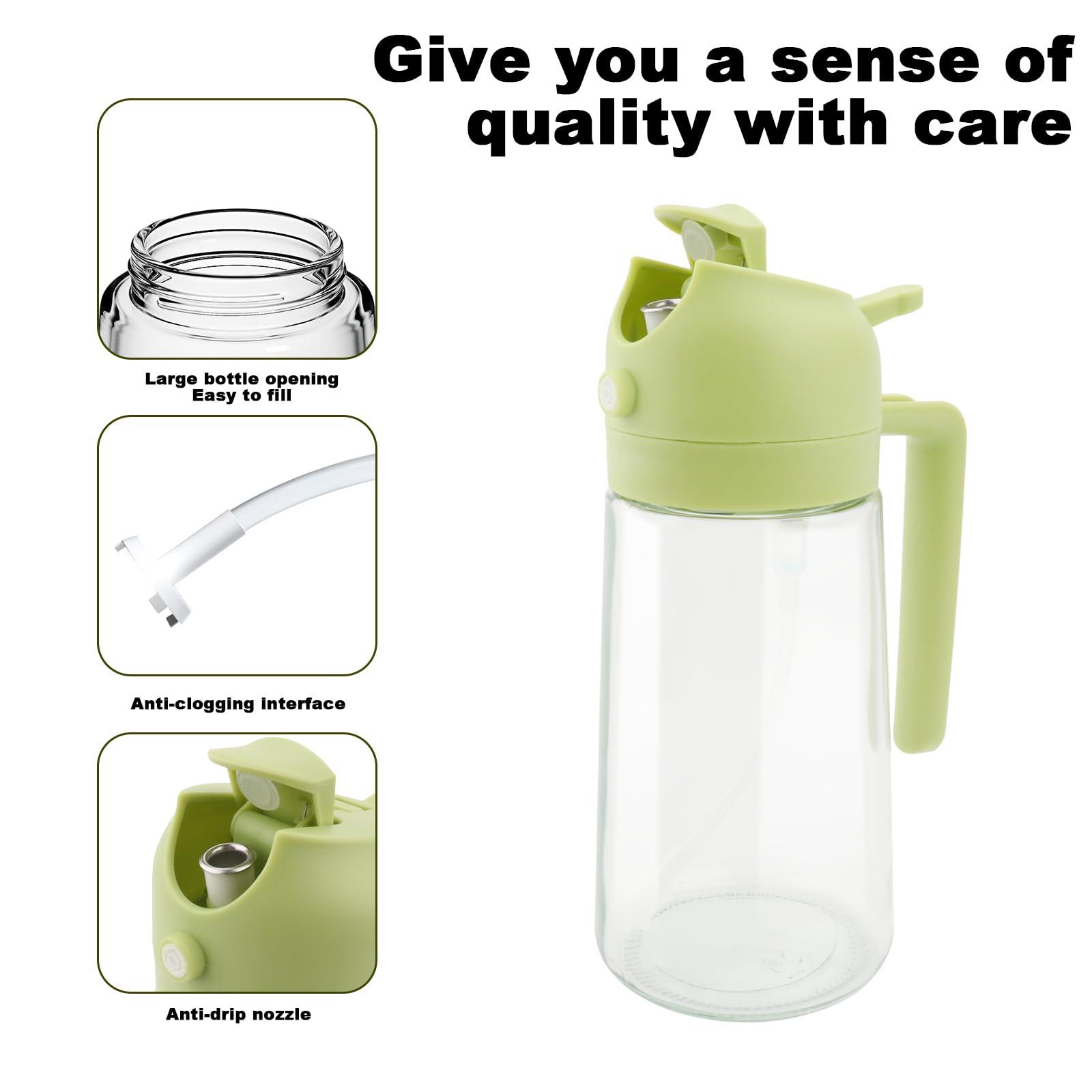 Miruchertter Glass Olive Oil Dispenser Bottle 2 in 1 Oil Dispenser and Oil Sprayer with Pourer Food-grade Oil Dispenser for Kitchen Cooking Oil Sprayer for Barbecue, Salad, Frying (Green, 16oz/470ml) - Image 3