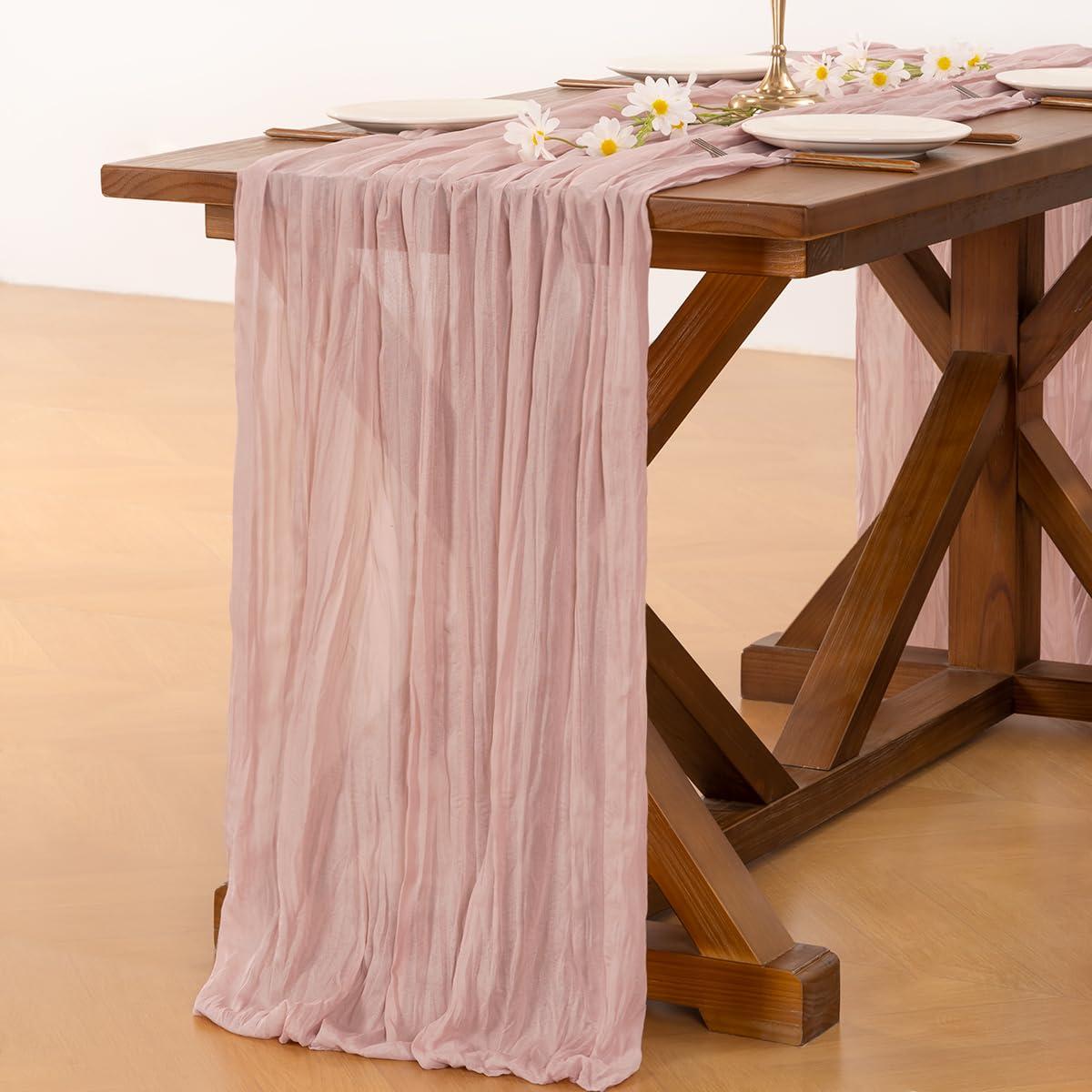 Socomi Pink Cheesecloth Table Runner Summer Boho Rustic Gauze Dusty Pink Farmhouse 120 inch 10FT Cheese Cloth Runner for Wedding Party Baby Shower Birthday Home Decor Holiday Decorations - Image 4