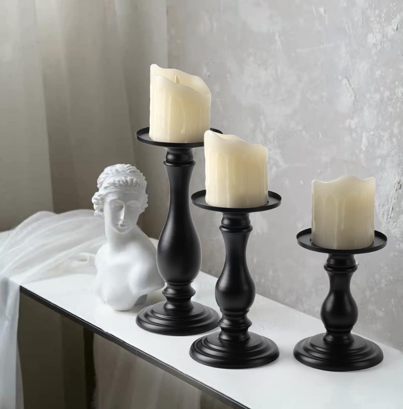 Matte Black Pillar Candle Holders Set of 3-10", 8", 6”H Candlestick Candle Holders Stand, Home Coffee Table Decor Decorations Centerpiece for Dining/Living Room - Image 7