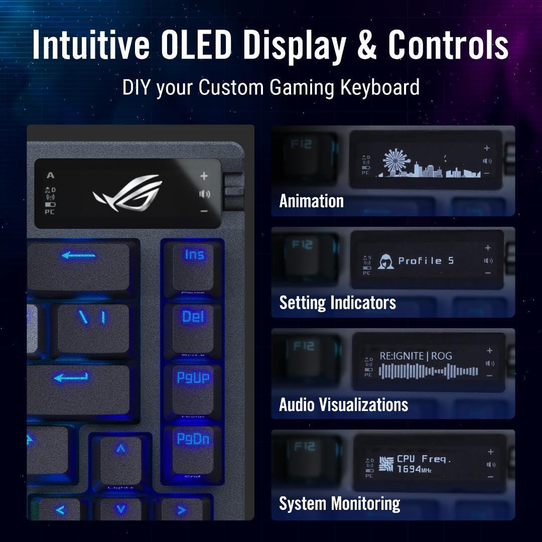 ASUS ROG Azoth 75 Wireless DIY Custom Gaming Keyboard, OLED Display, Gasket-Mount, Three-Layer Dampening, Hot-Swappable Pre-lubed ROG NX Snow Switches & Keyboard Stabilizers, PBT Keycaps, RGB - Image 3