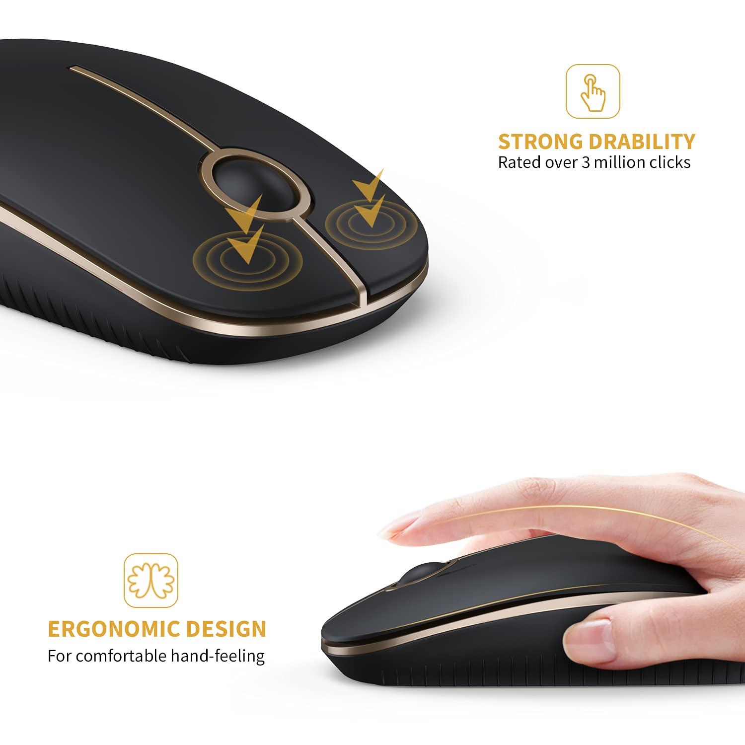 VssoPlor Wireless Mouse, 2.4G Slim Portable Computer Mice with Nano Receiver for Notebook, PC, Laptop, Computer (Black and Gold) - Image 6