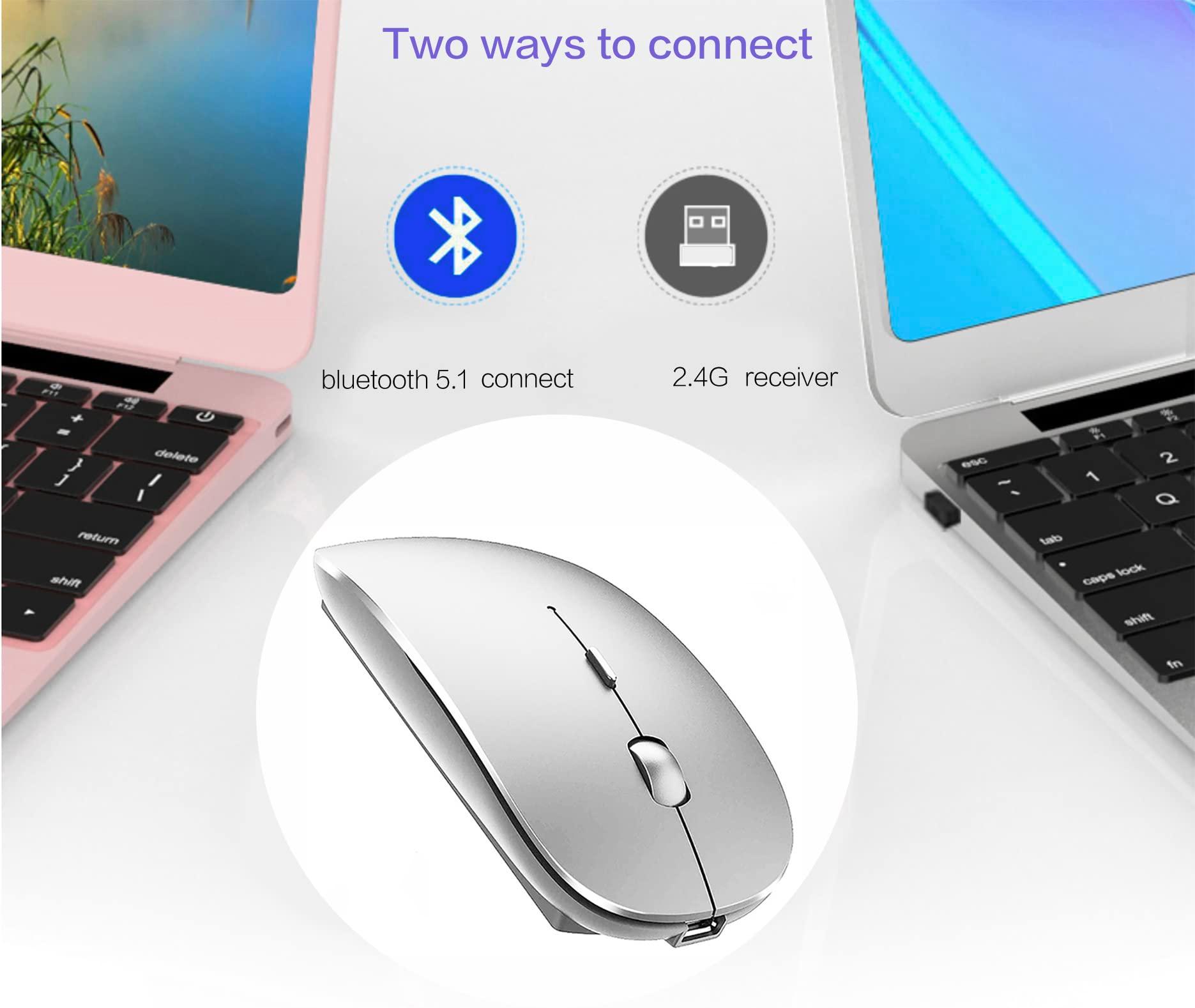 PEIBO Bluetooth Wireless Mouse for Laptop mac MacBook ipad MacBook air MacBook pro pc Desktop Computer Windows Chromebook Notebook (Silver) - Image 2
