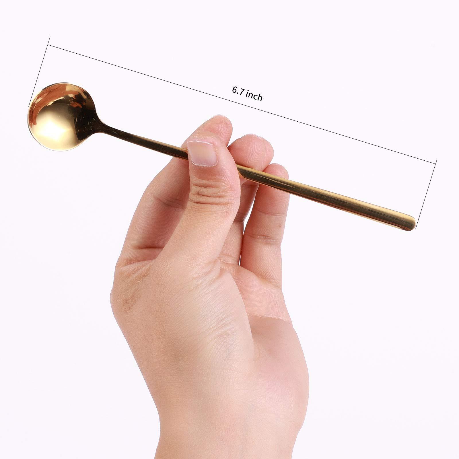 4 PCS 6.7 Inches Coffee/ Tea Spoons Long Handle, Gold, Ice Tea, Espresso Stainless Steel Long Spoons for Stirring - Image 3