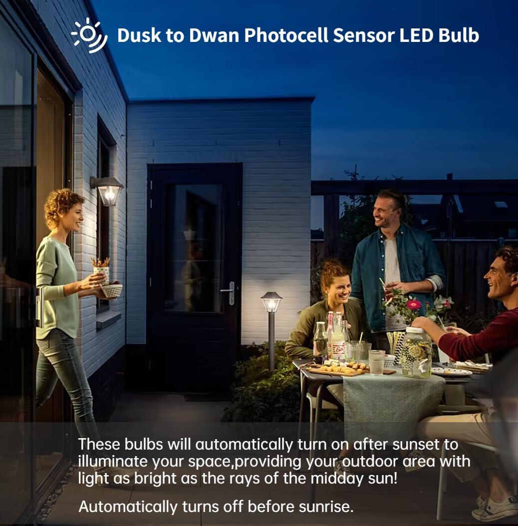 4-Pack Dusk to Dawn Light Bulbs Outdoor 75 Watt Equivalent, Automatic On/Off Sensor LED Bulb, 10W Daylight 5000K,1100 Lumen, A19 E26 Bulbs Photocell for Wall lamp Porch Garage Yard Light(Non-dimmable) - Image 7