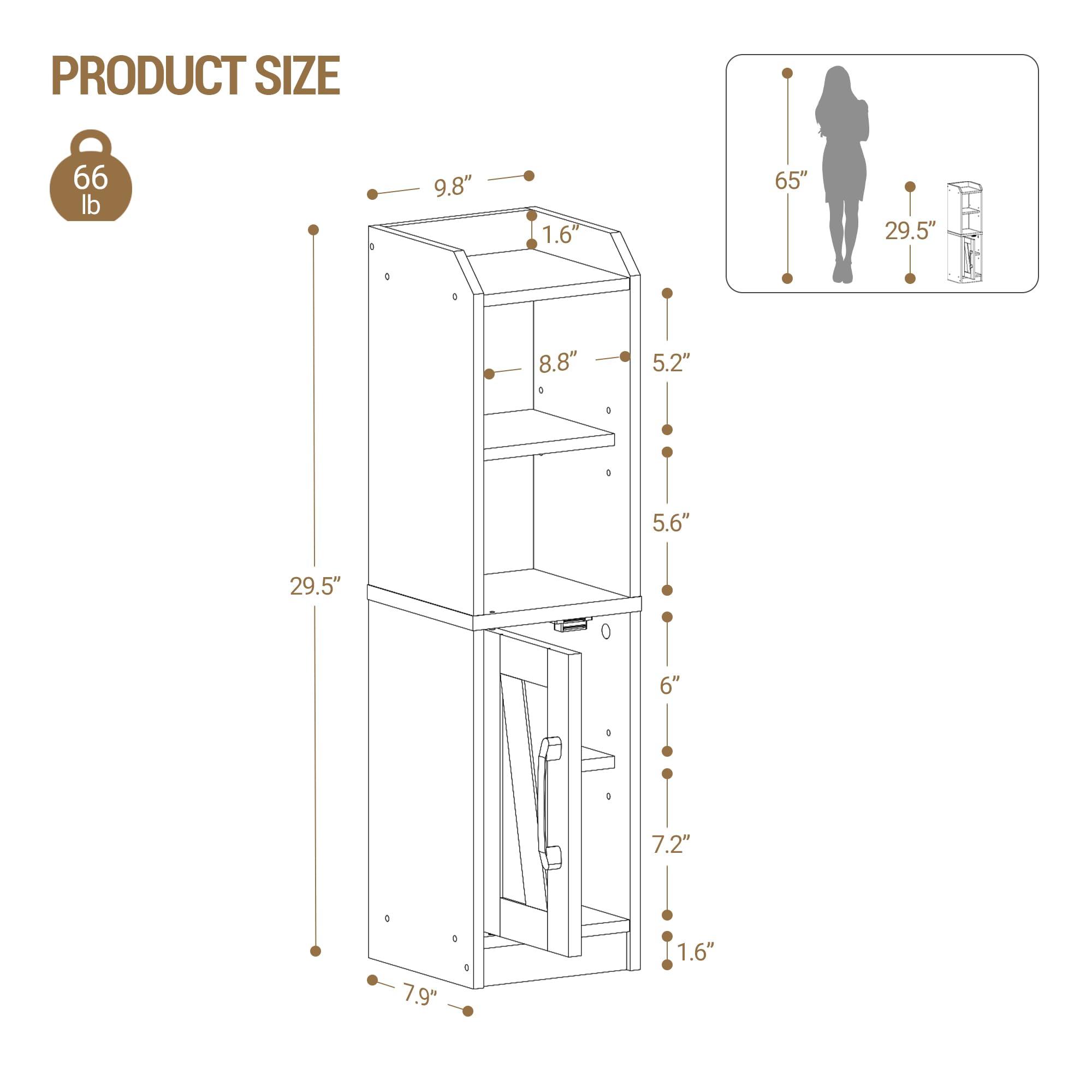 Hzuaneri Bathroom Storage Cabinet, Small Farmhouse Corner Floor Cabinet with Door and Shelves, Narrow Toilet Paper Holder Stand, Bathroom Organizer with Adjustable Shelf, for Small Spaces,Rustic White - Image 2