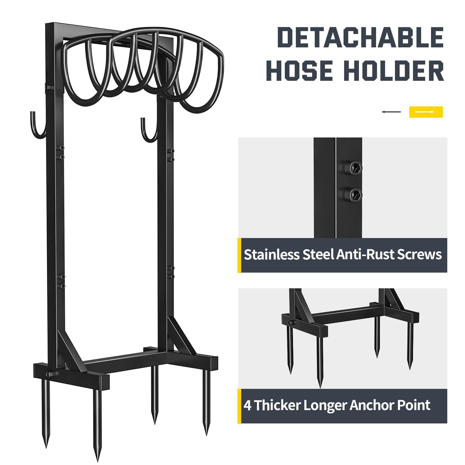 Kesfitt Garden Hose Holder Stand with 4 Spikes & 2 Tool Hooks, Detachable Heavy Duty Metal Freestanding Hose Reel Outdoor Organizer for Lawn Yard Water Storage Rack - Image 5