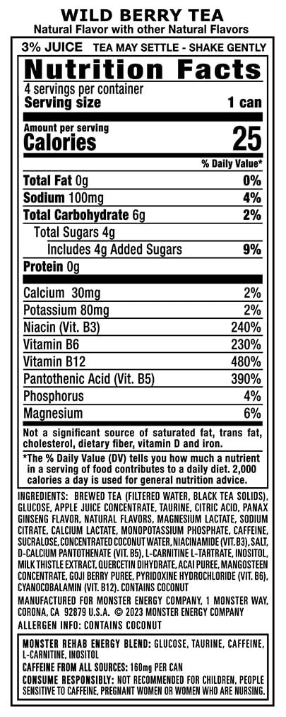 Monster Rehab Wild Berry Tea + Energy, Energy Iced Tea, Energy Drink, 15.5 Ounce (Pack of 15) - Image 2