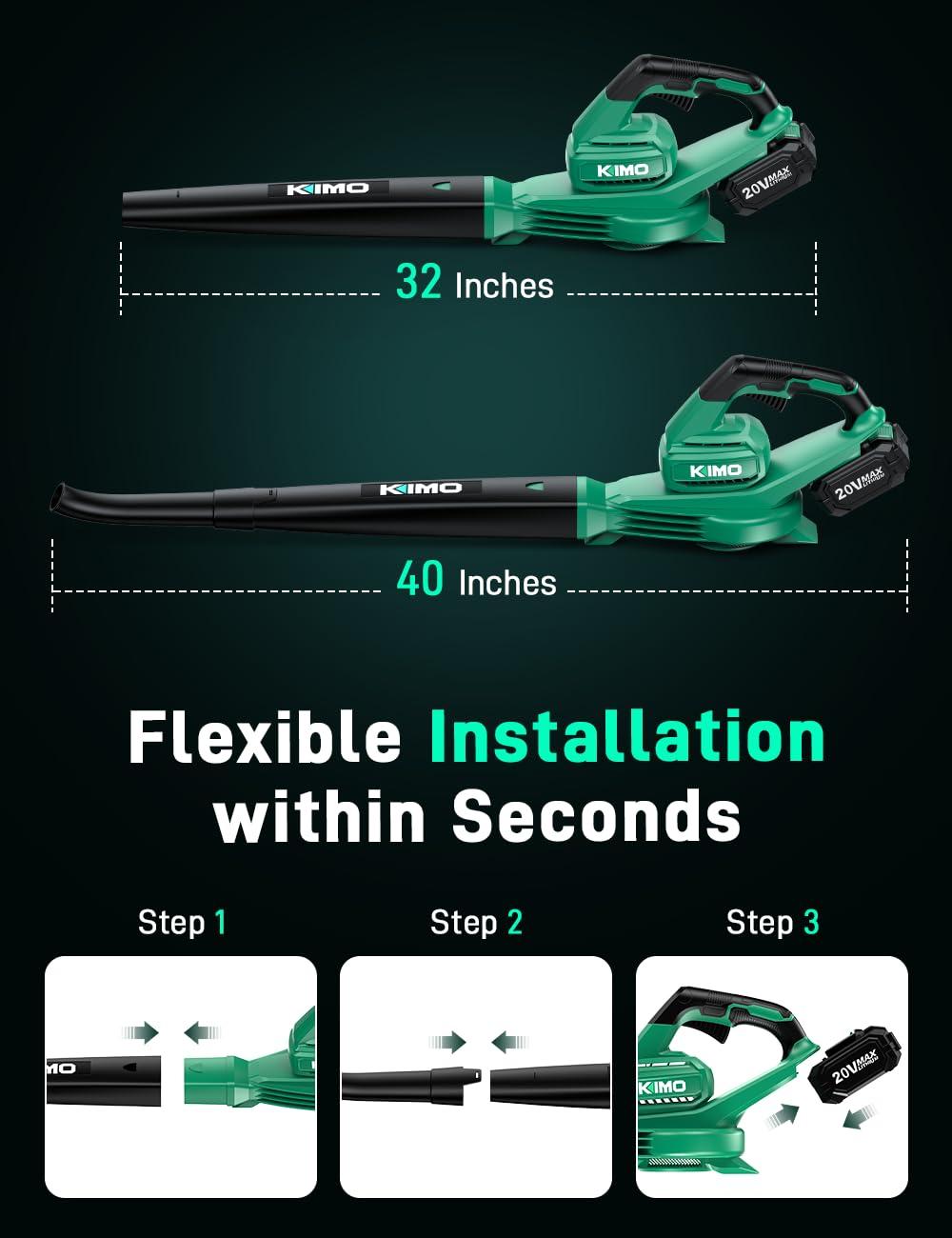 K I M O. Leaf Blower Cordless with Battery and Charger, 2000mAh Battery, Extension Tube, 200 CFM 170 MPH Lightweight Cordless Leaf Blower, Battery Operated Leaf Blowers for Lawn Care, Yard|Patio|House - Image 2