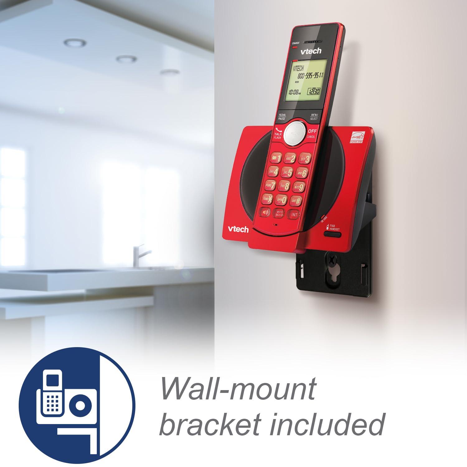 VTech Cordless Phone for Home with Caller ID/Call Waiting, CS6919-16 Landline Phones, Illuminated Keypad, Full Duplex Speakerphone, Wall Mount, Red - Image 6