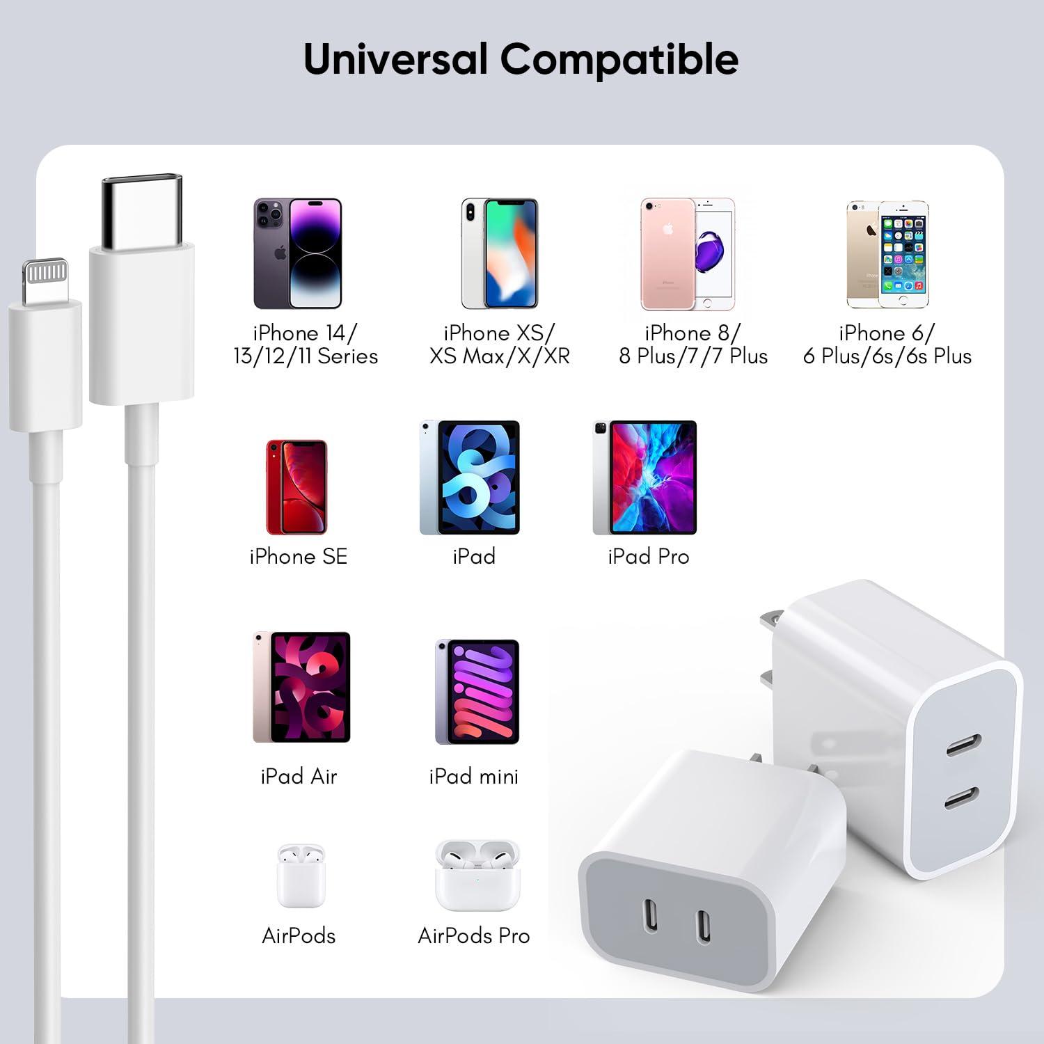 iPhone Charger [Apple MFi Certified] 2Pack PD Dual USB C Charger Block Fast Charging Wall Charge Plug with 10FT Long Rapid Type C - Lightning Cable Apple Charge for iPhone 14/13/12/11/XS/XR/SE, iPad - Image 7