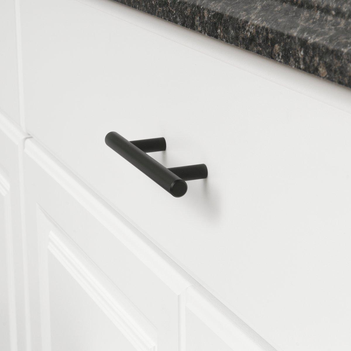 Amazon Basics Euro Bar Cabinet Handle (1/2-inch Diameter), 5.38 in Length (3 in Hole Center), Flat Black, Pack of 10, AB1500-FB-10 - Image 8