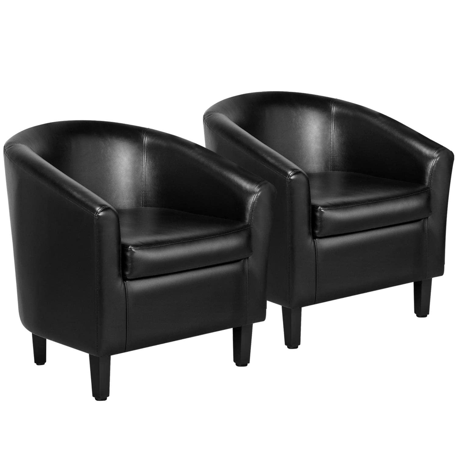 Yaheetech Barrel Chairs Set of 2, Faux Leather Club Armchairs, PU Leather Accent Chairs with Soft Padded Seat for Living Room Bedroom Waiting Reading Room, Black