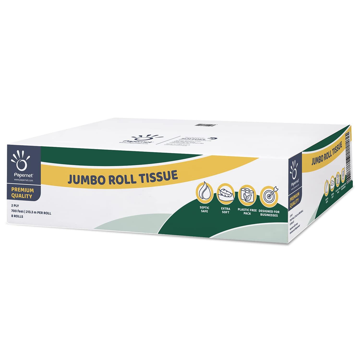Papernet Jumbo Roll Toilet Tissue | Compatible with Universal Dispenser | 8 Rolls 2 ply 700’ x 3.4’