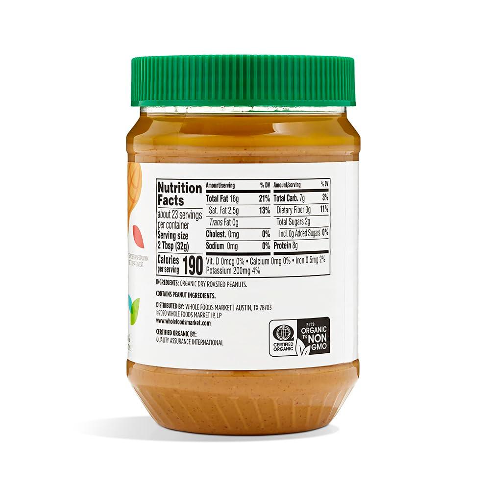 365 by Whole Foods Market, Organic Creamy Unsweetened No Salt Peanut Butter, 26 Ounce - Image 2