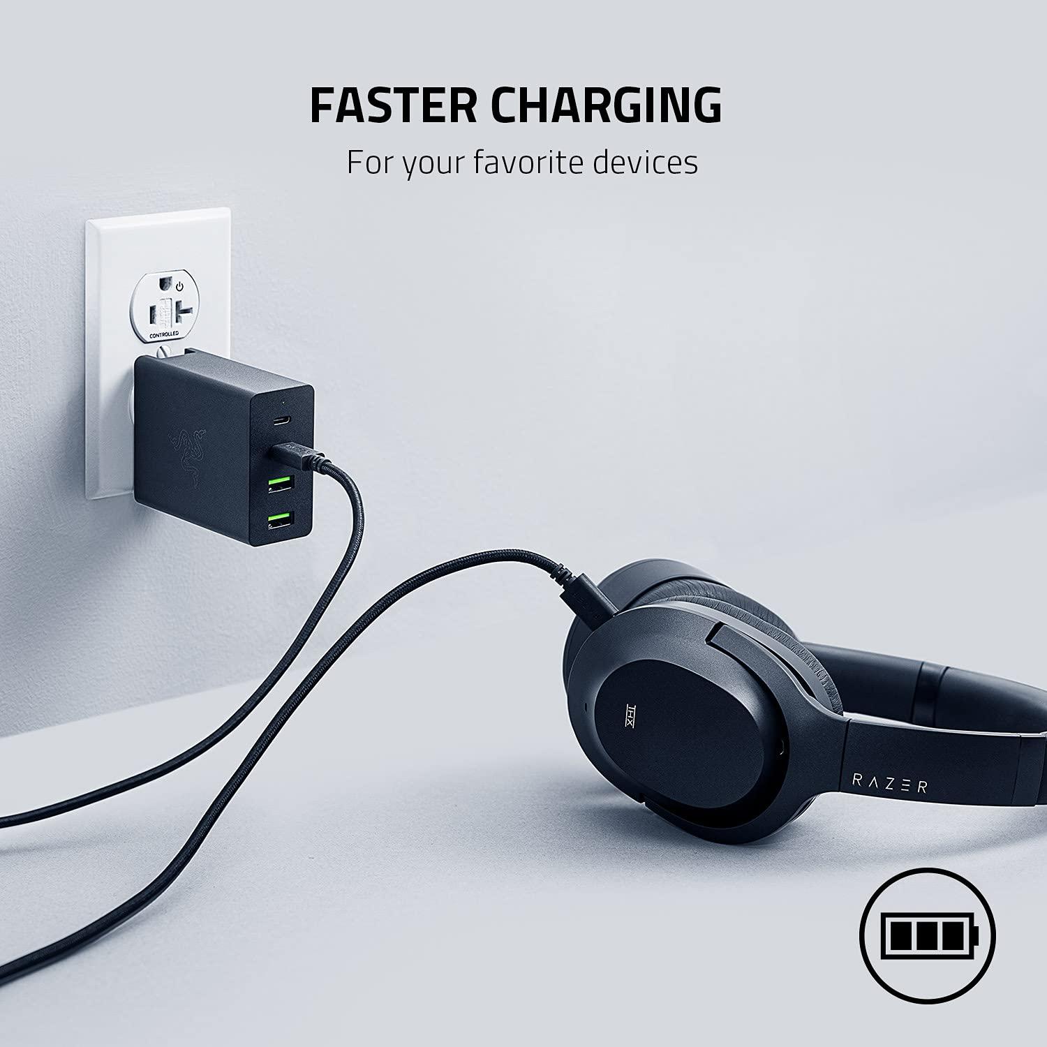 Razer USB-C 130W GaN Charger: 4 Ports - Super Fast Charging for Laptops, MacBook, iPad, iPhone, Samsung Galaxy - Charge Multiple Devices - Compact & Travel Ready - International Plugs Included - Black - Image 4