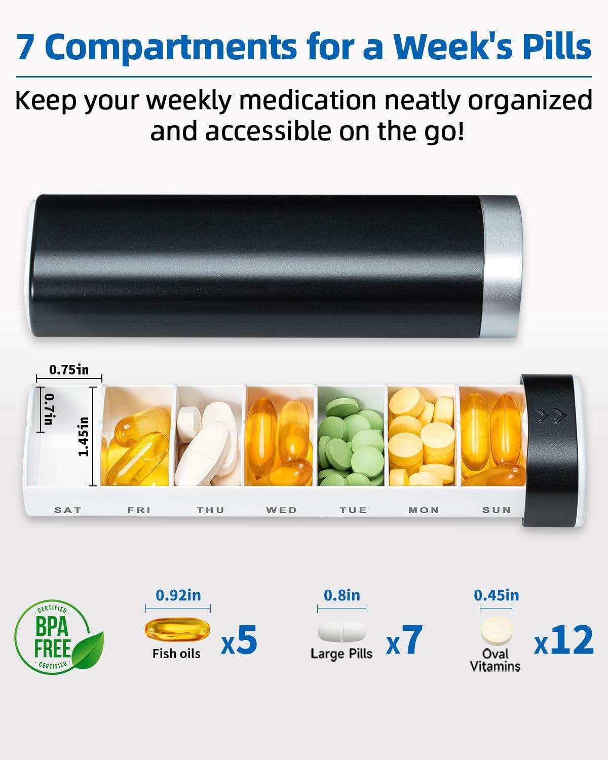 Weekly Pill Organizer 7 Day, Betife Daily Pill Box, Travel Pill Case, Cute Pill Holder, Drawer-Shaped Medicine Box to Hold Vitamins, Medicines, Supplements, Pills Organizer(Black) - Image 2