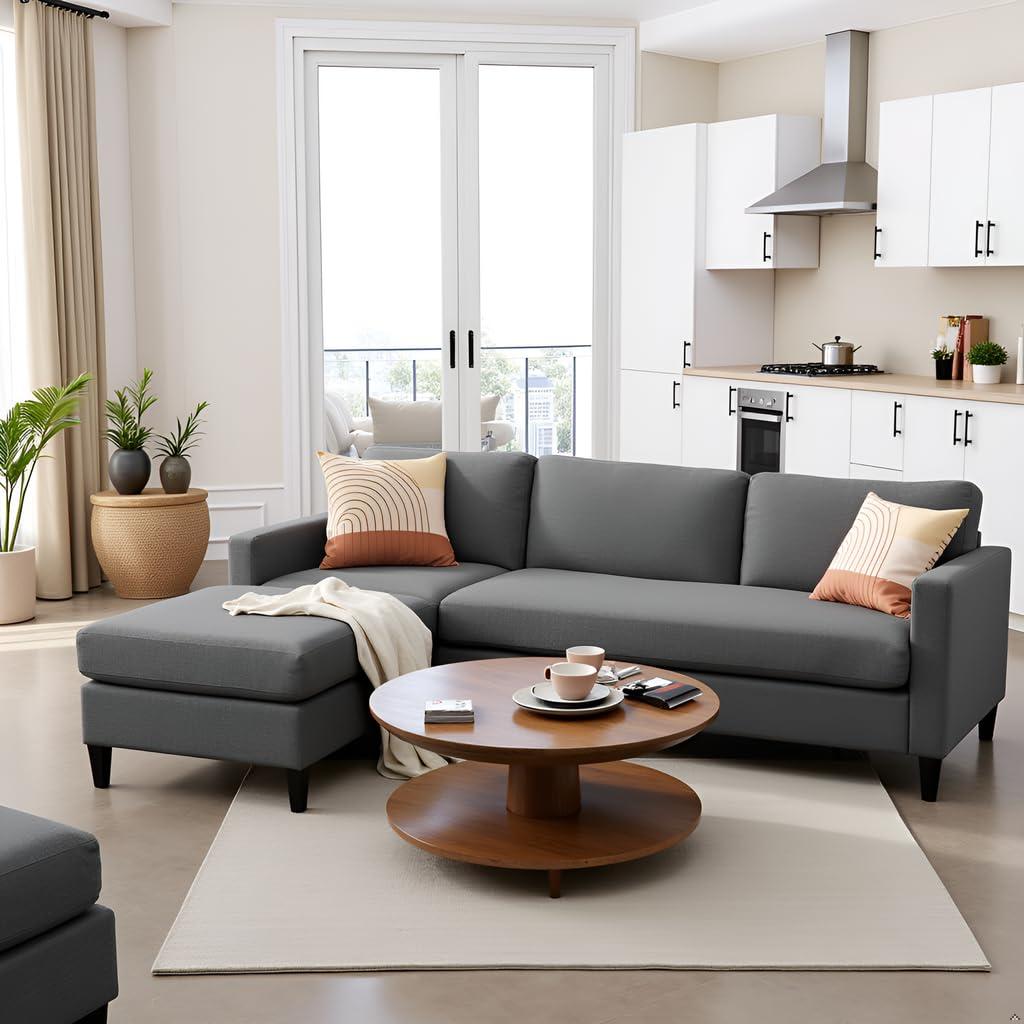 EDWINENE Small Sectional Couch, 3 Seater Small l Shaped Couch with Storage, 74 inch Pet Friendly Sofa for Living Room (Dark Gray) - Image 7