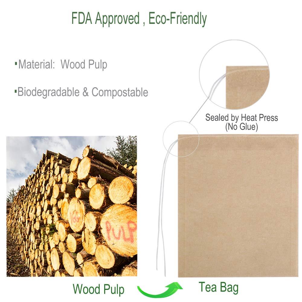 Aksuaple Eco-Fil Disposable Tea Filter Bags for Loose Tea, Wood Pulp Material, Biodegradable and Compostable, Unbleached Empty Tea Infuser Sachets with Drawstring, 100 Pack (3.2inch x 4.0inch) - Image 3