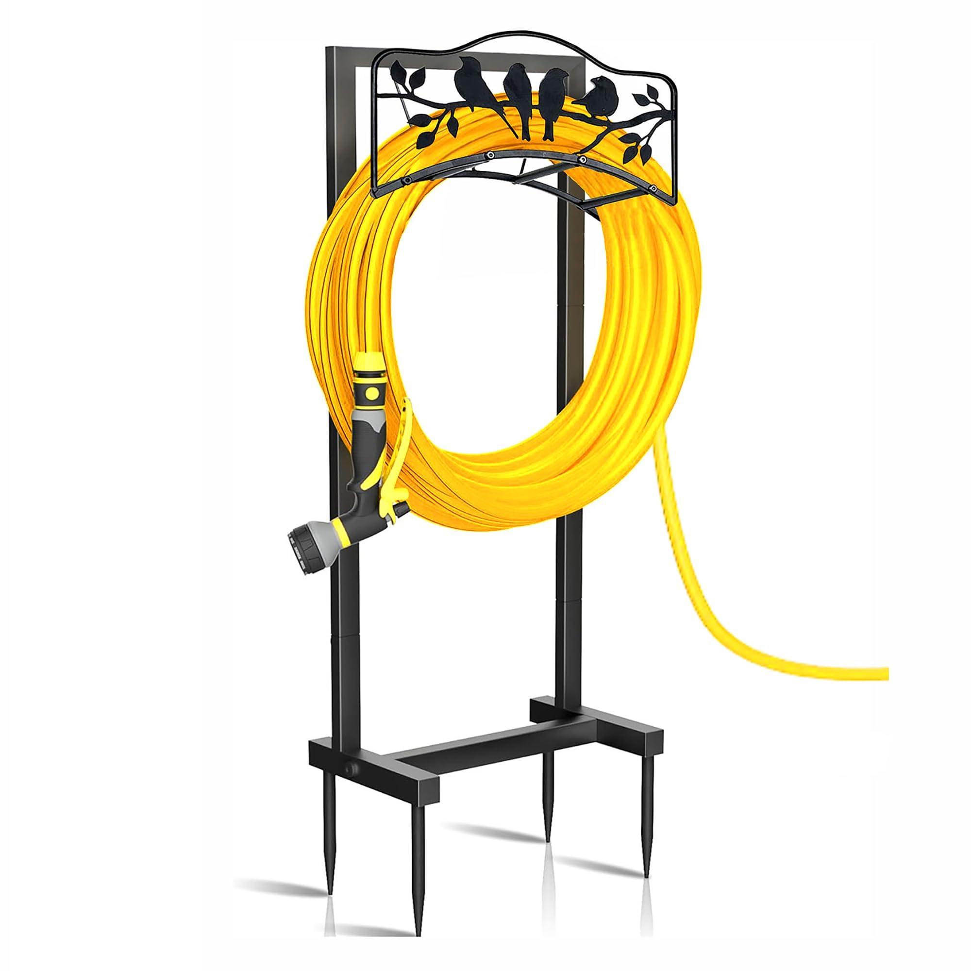 Garden Hose Holder - Water Hose Holder - 4 Spikes Garden Hose Reel Heavy Duty Metal Hose Stand - For Outside Yard Lawn