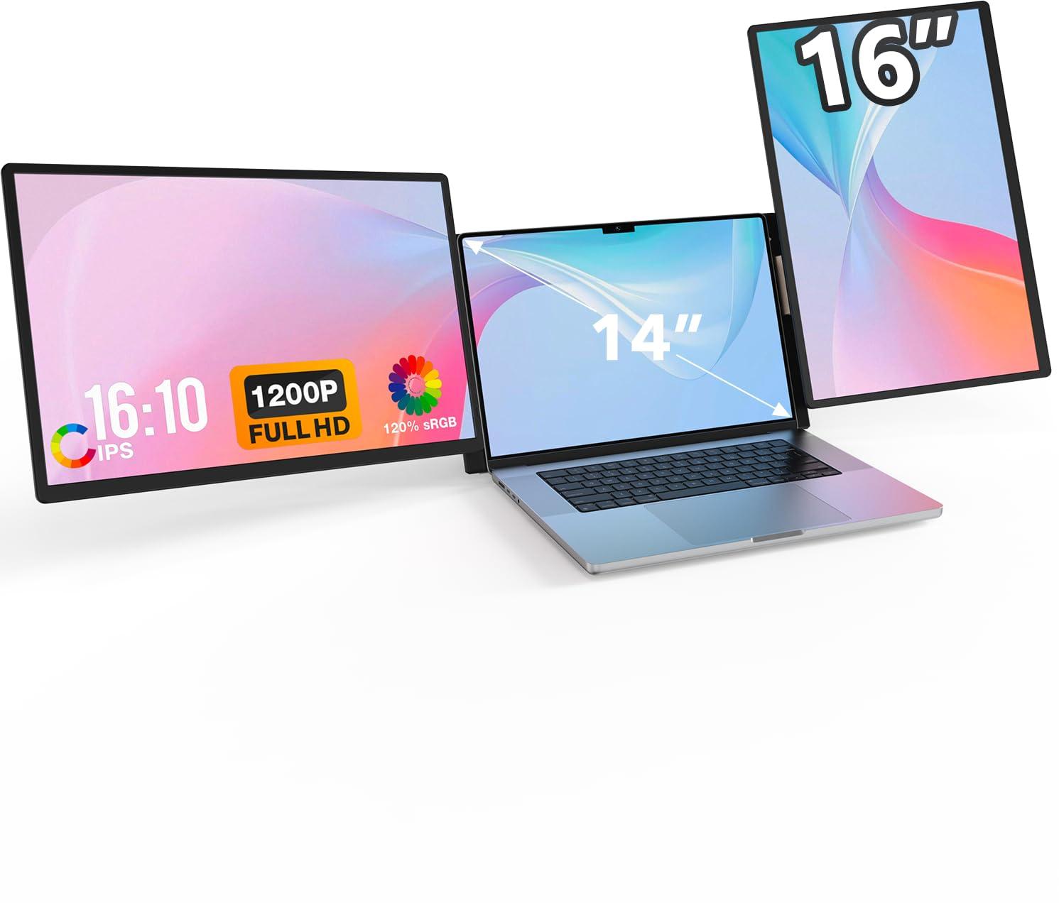 FLYTOCCA 16" Laptop Screen Extender, Updated 1200P FHD Portable Monitor with 16:10 Aspect Ratio Screen, Rotation Detachable Screen, Laptop Monitor Extender Compatible with Windows, Mac, Chrome