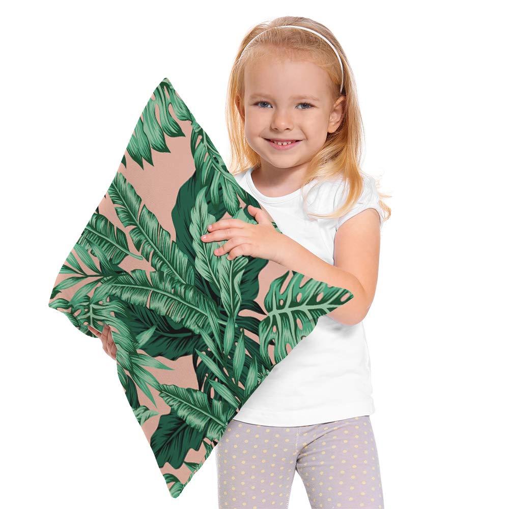 Beabes Tropical Green Palm Leaf Throw Pillow Cover Exotic Forest Tree Jungle Beach Banana Floral Pink Warm Cushion Case Cotton Linen for Home Office Sofa Chair Bedroom 18x18 Inch - Image 3
