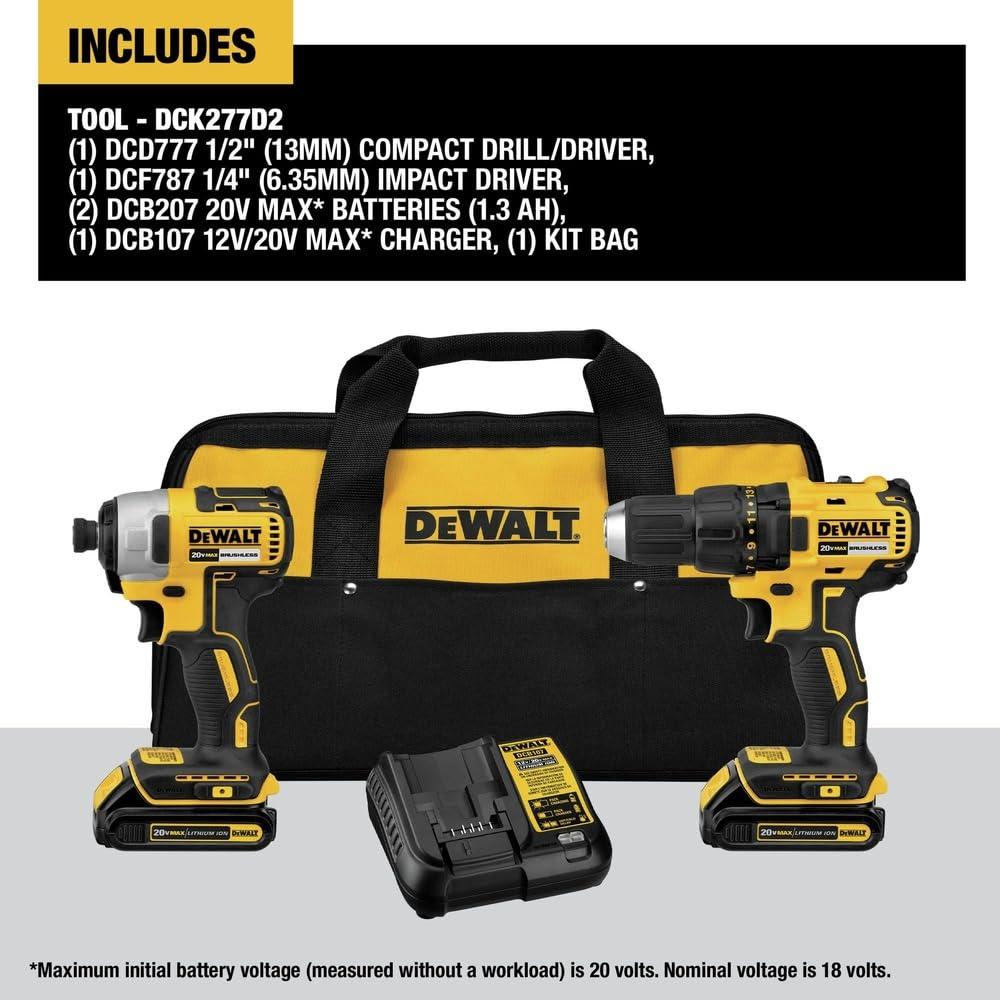DEWALT 20V MAX Cordless Drill, Impact Driver, 2-Tool Power Tool Combo Kit, Brushless Power Tool Set with 2 Batteries and Charger Included (DCK277D2) - Image 3