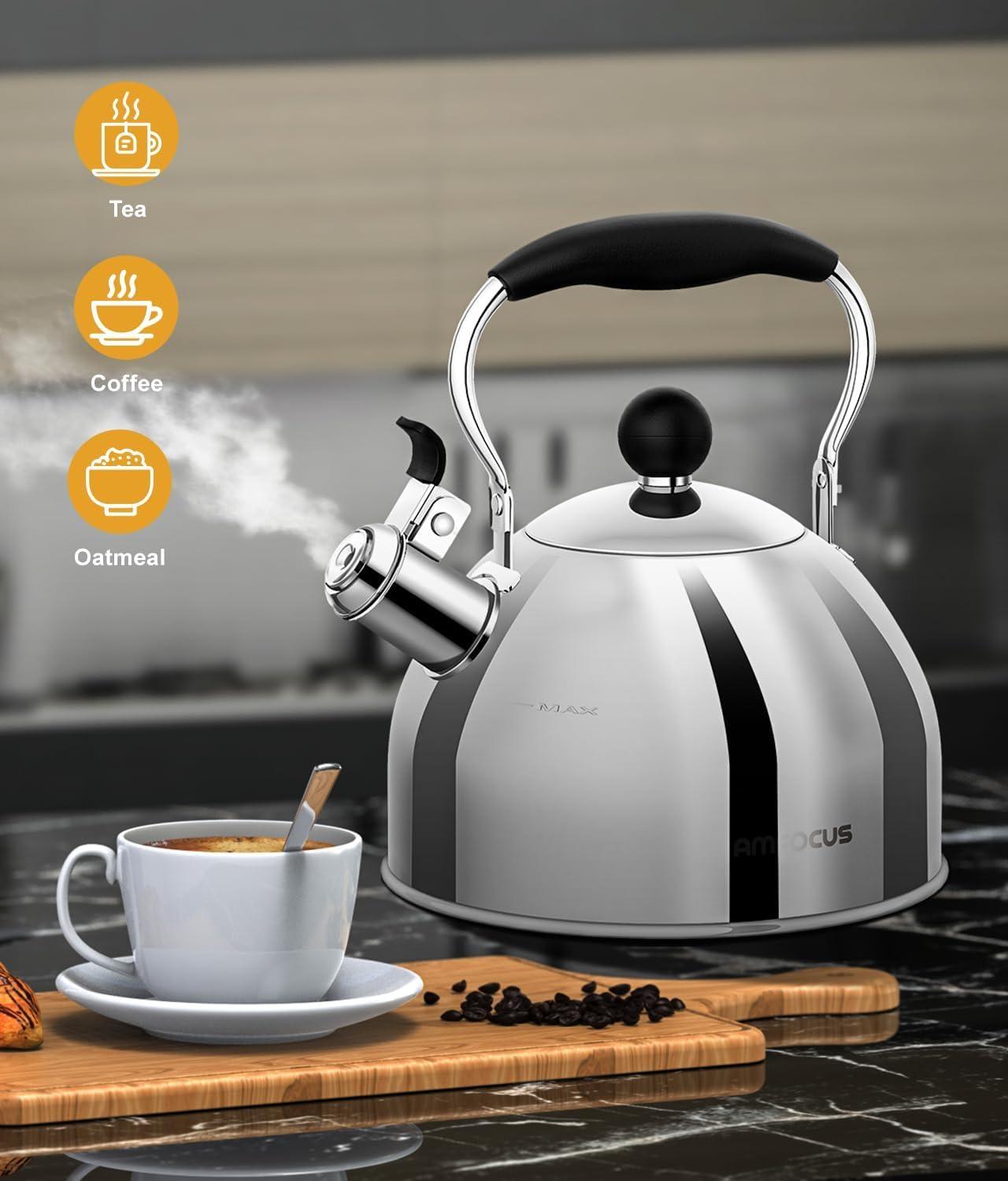 Tea Kettle, 2 Quart Stainless Steel Whistling Tea Kettle, Stovetop Whistling Teakettle Tea Pots for Stove Top with Ergonomic Folding Handle, Small Teapot, Water boiler for Tea, Coffee (Silver) - Image 7