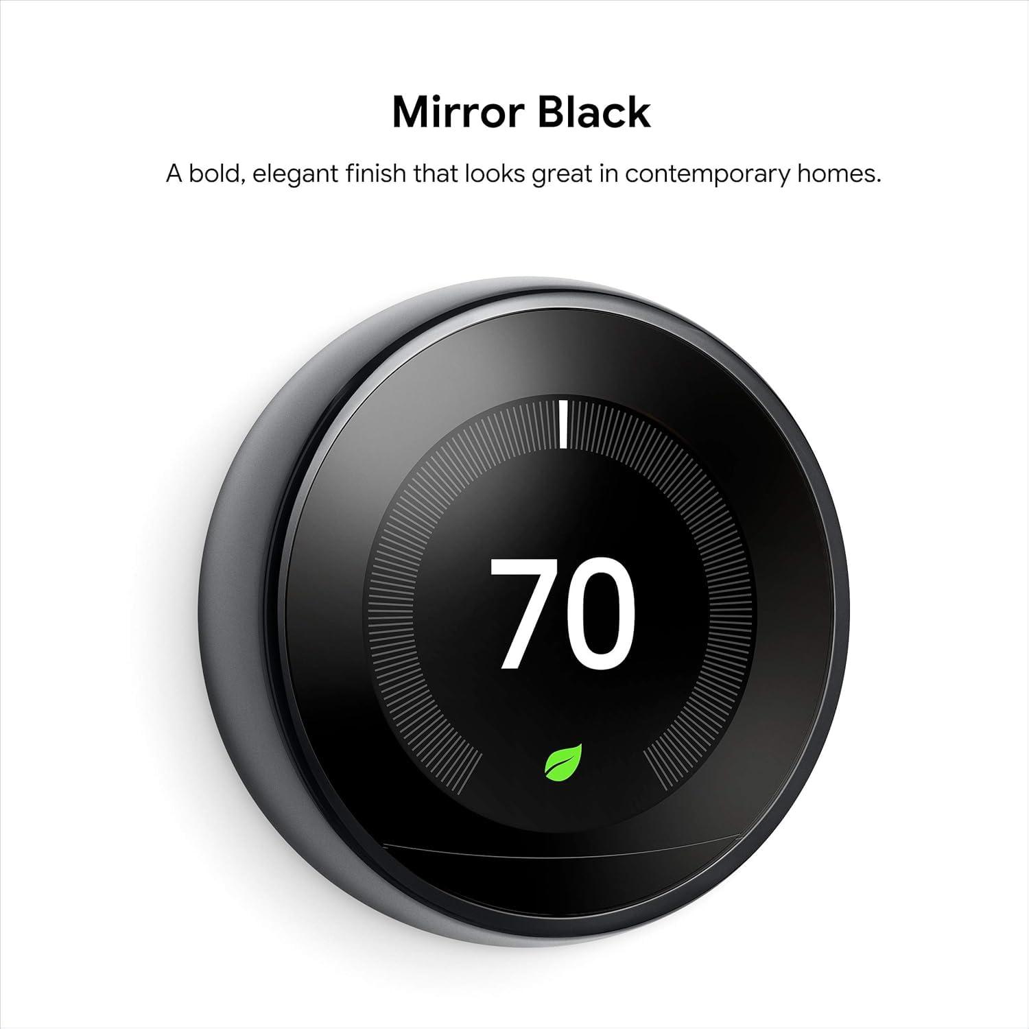 Google Nest Learning Thermostat (3rd Gen) – Smart Wi-Fi Thermostat Display & Mounting Plate Only, Energy-Saving, Works with Alexa & Google Assistant, Black, No Tools Included - Image 2