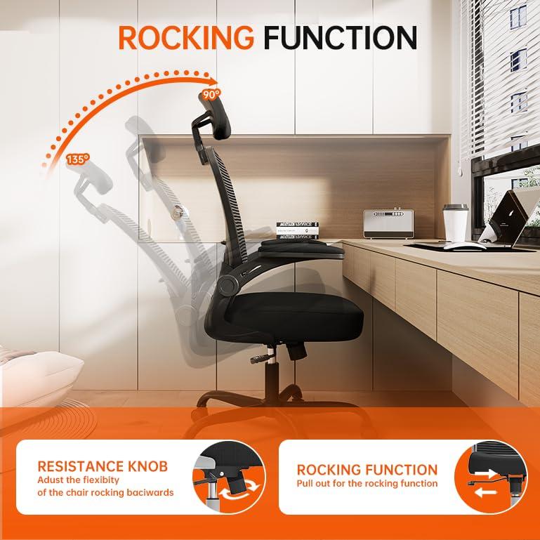 Office Chair Ergonomic Desk Chair, 330LBS Capacity, High Back Computer Chair for Long Hours Comfortable, Rolling Swivel Executive Task Chair for Home Office with Flip-up Armrests, Black - Image 7
