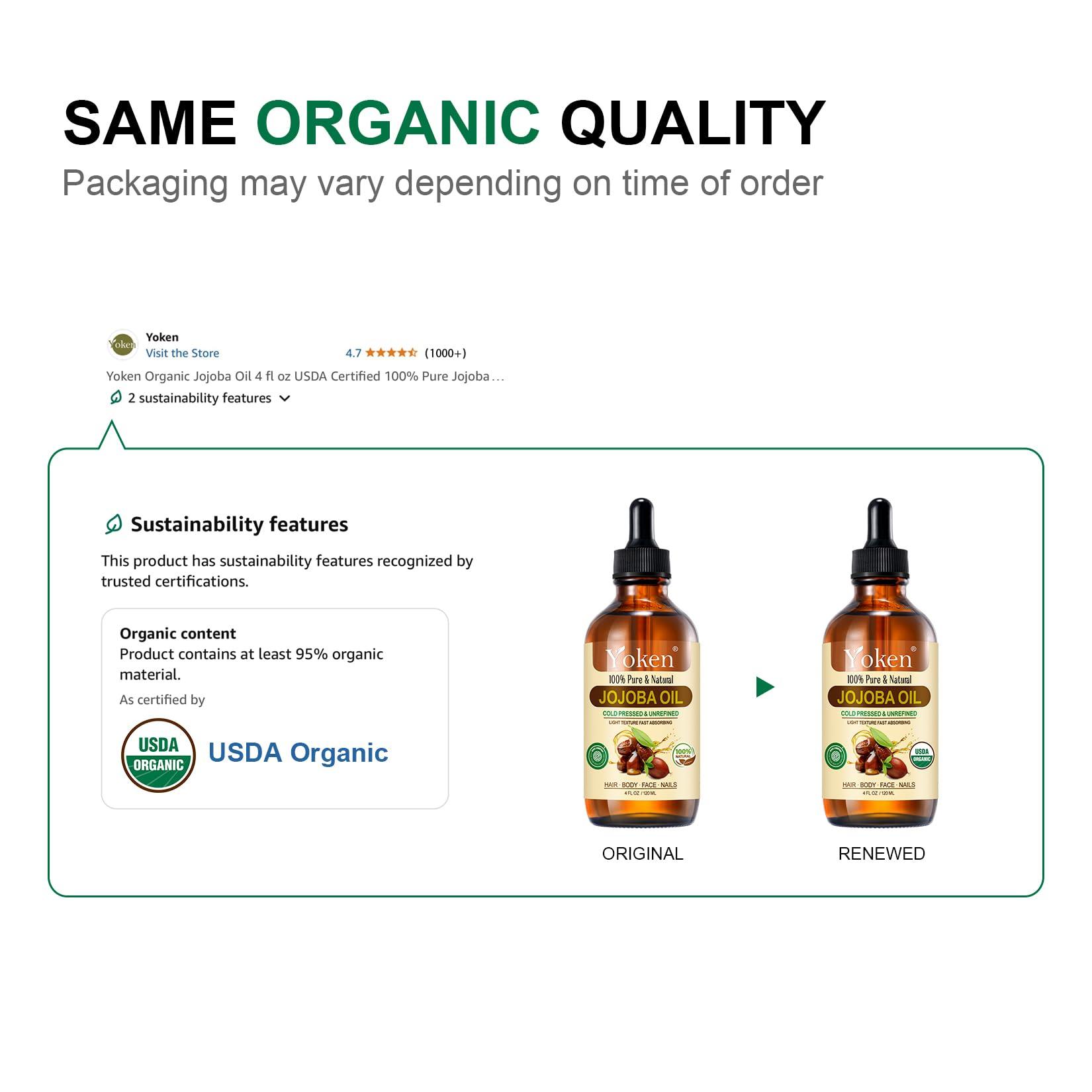 Yoken Jojoba Oil 4 fl oz EWG Verified Organic 100% Pure Jojoba Oil Cold Pressed for Skin, Hair, Nails, Cuticles - Unrefined & Hexane Free, Natural Moisturizer Carrier oils Facial Serum for Gua Sha - Image 2